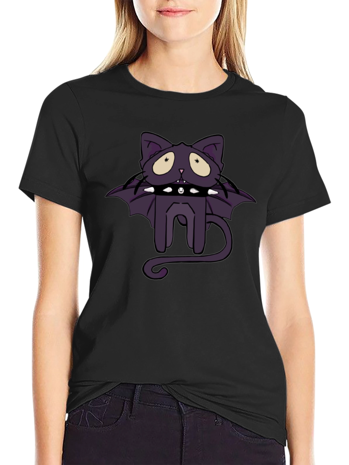 Gothic Bat Cat Graphic T-Shirt - Unisex Black Tee