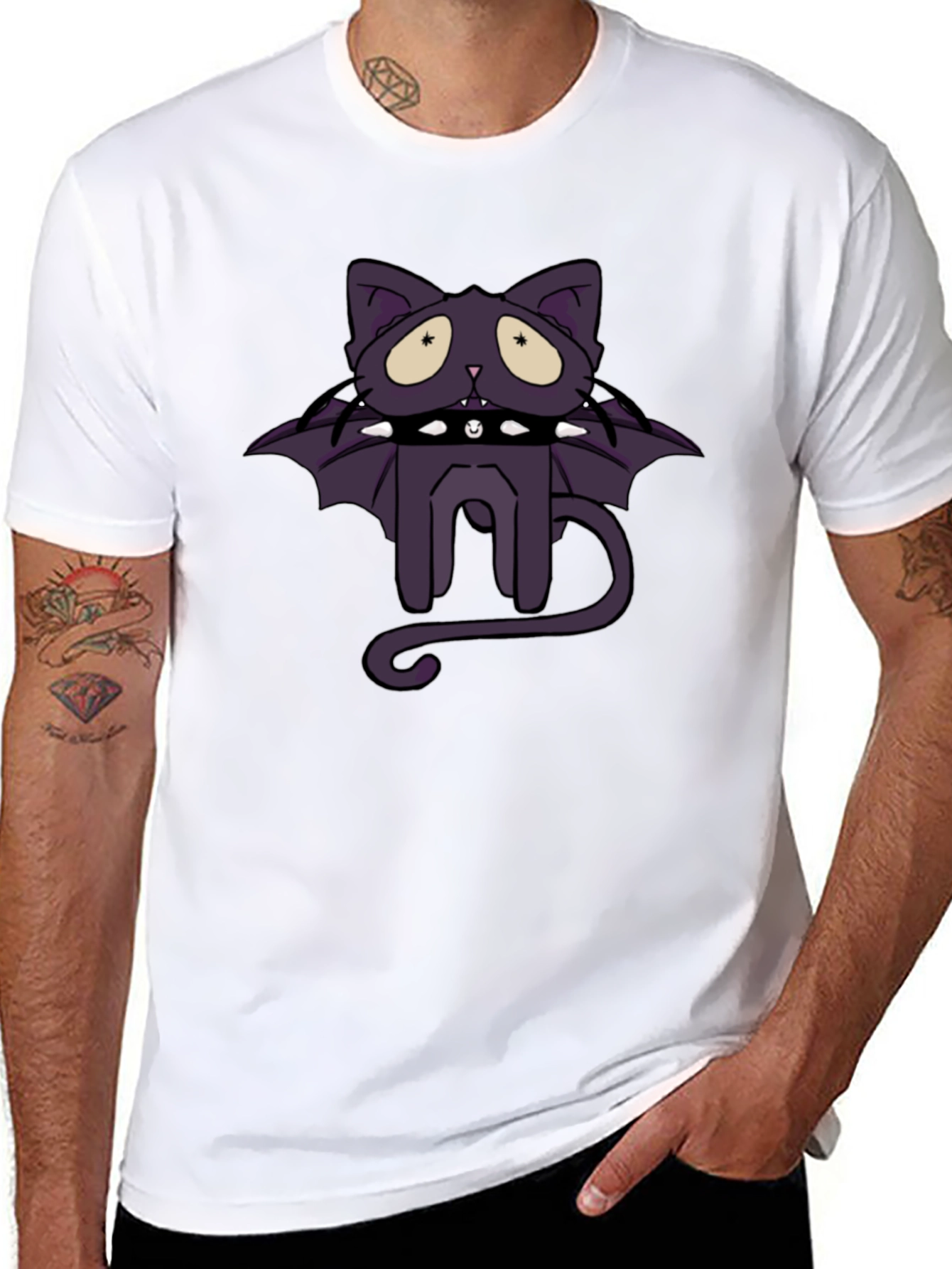 Gothic Bat Cat Graphic T-Shirt - Unisex Black Tee