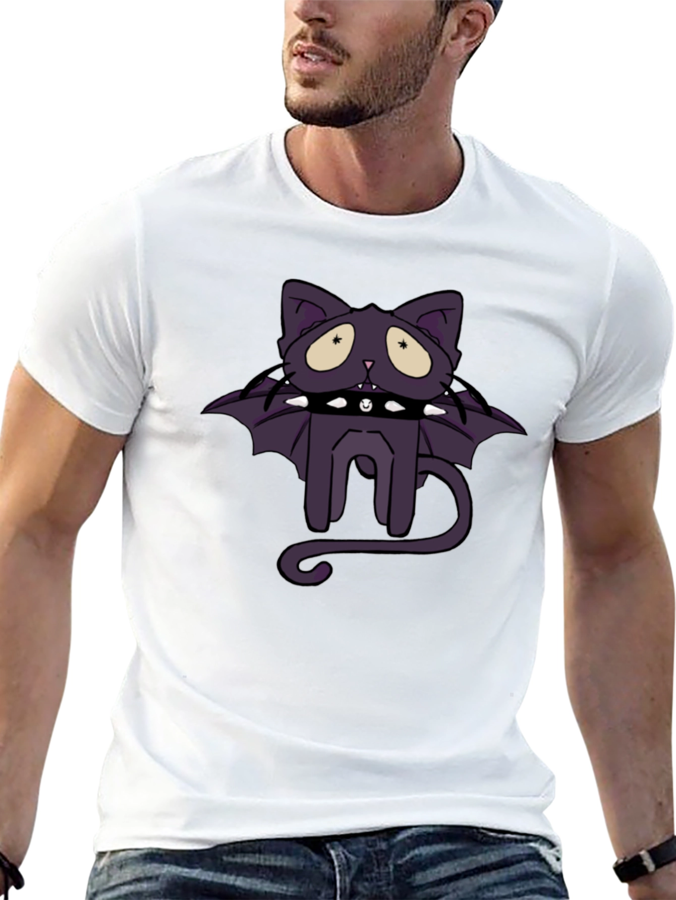 Gothic Bat Cat Graphic T-Shirt - Unisex Black Tee