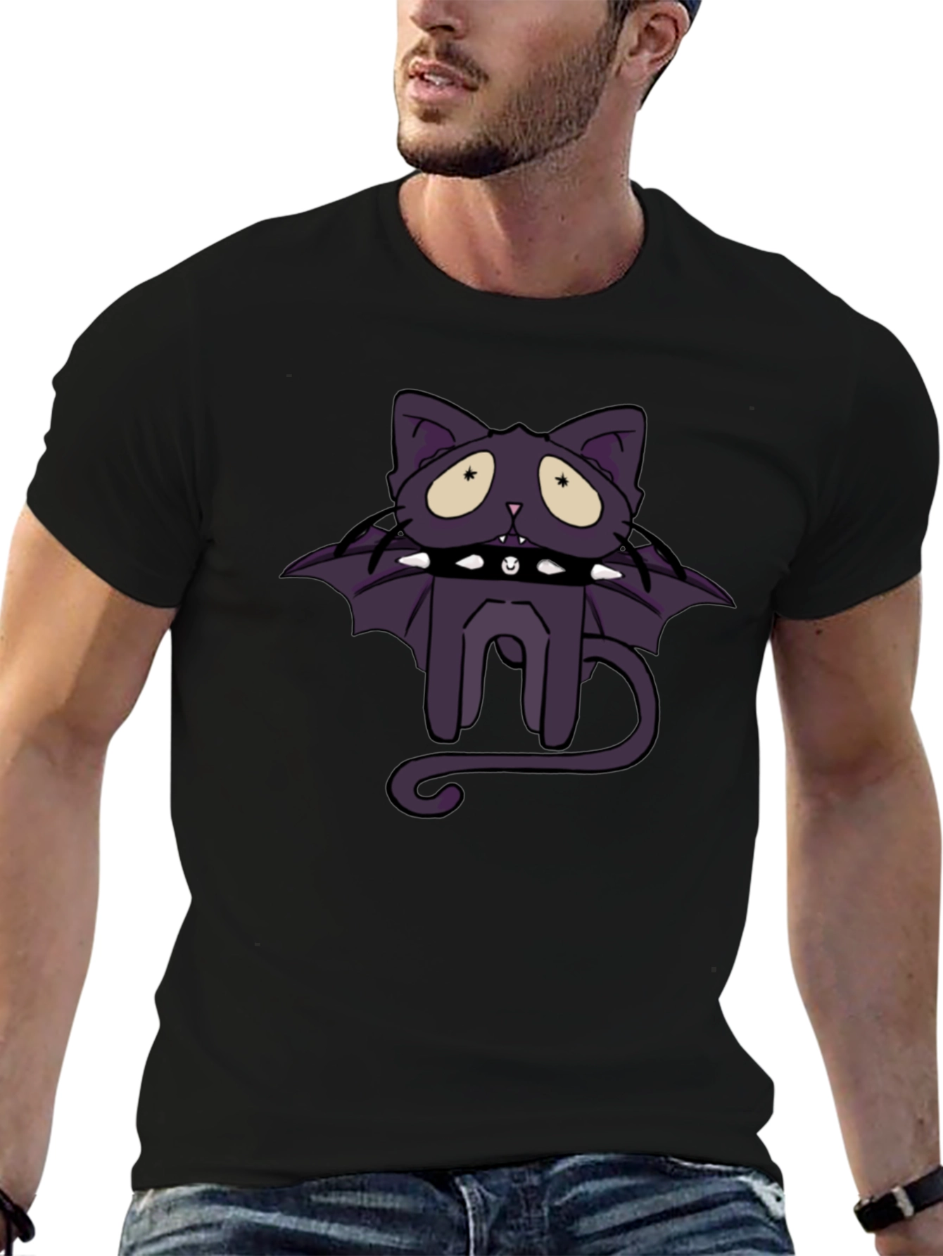 Gothic Bat Cat Graphic T-Shirt - Unisex Black Tee