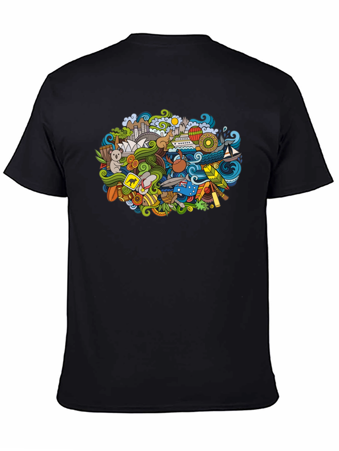 Australia Doodle Art Black T-Shirt
