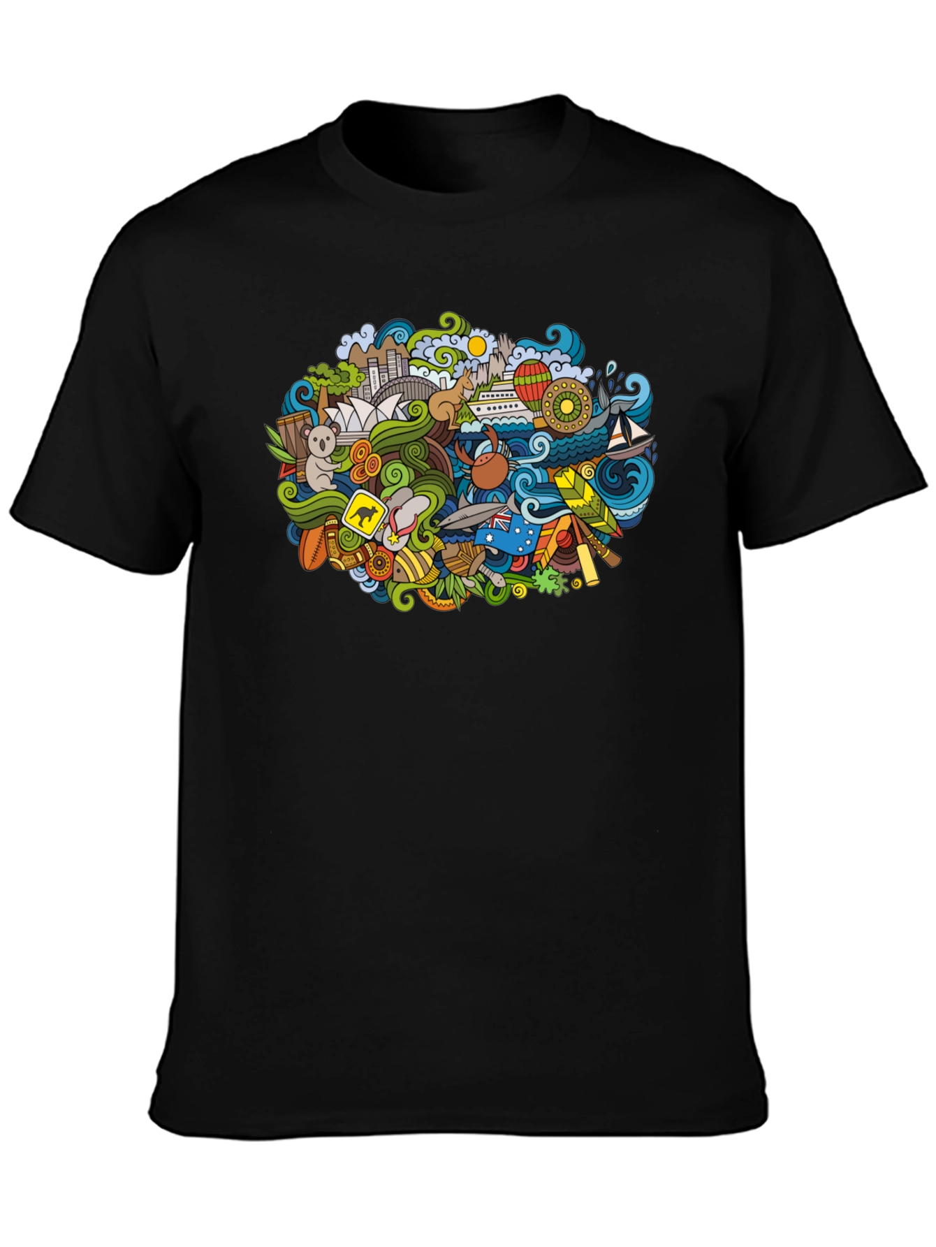 Australia Doodle Art Black T-Shirt