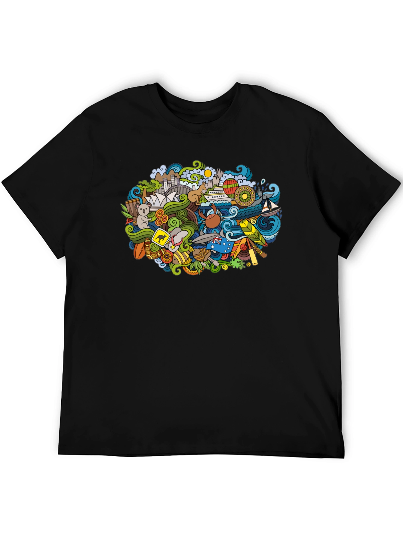 Australia Doodle Art Black T-Shirt