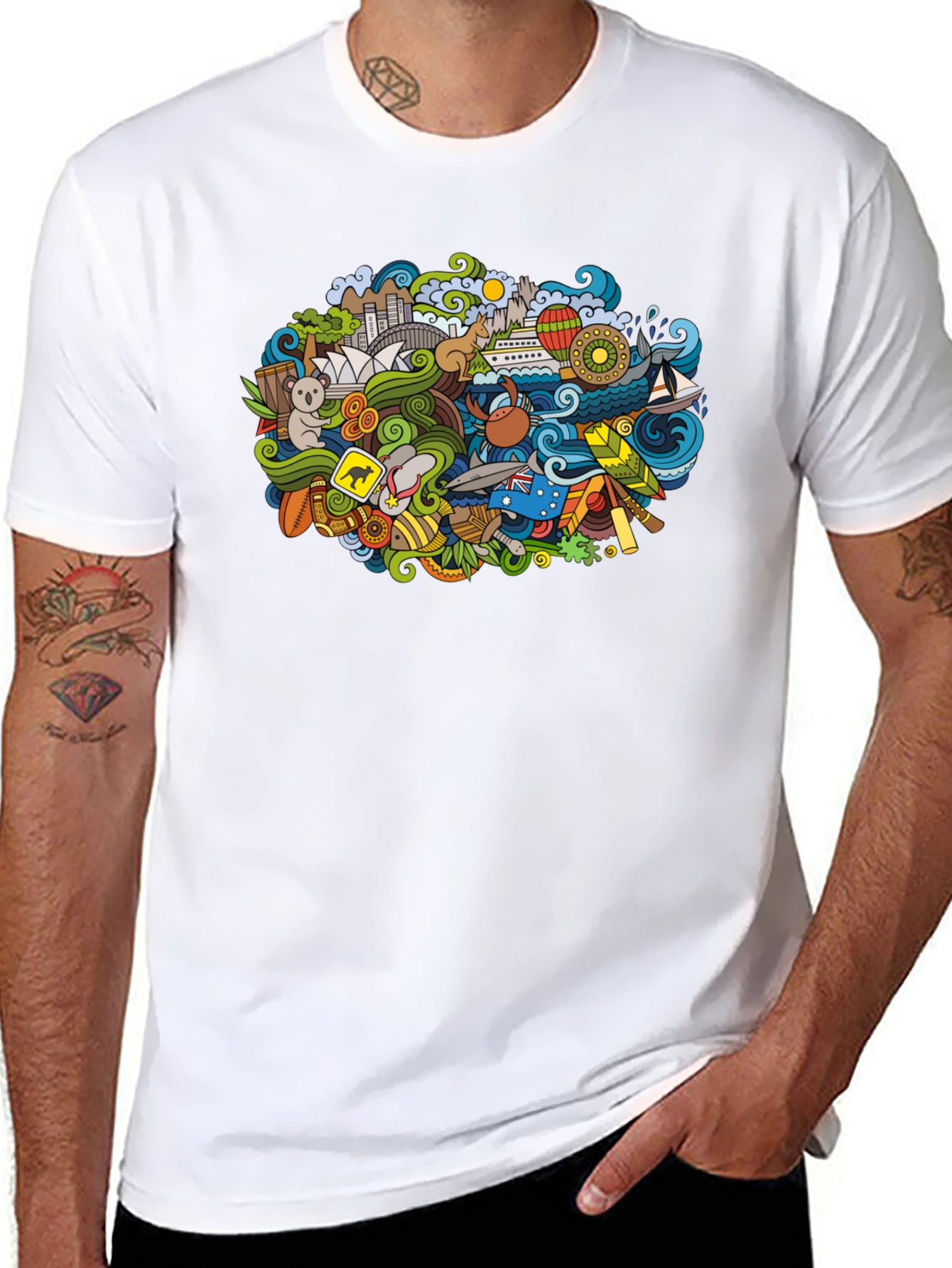 Australia Doodle Art Black T-Shirt