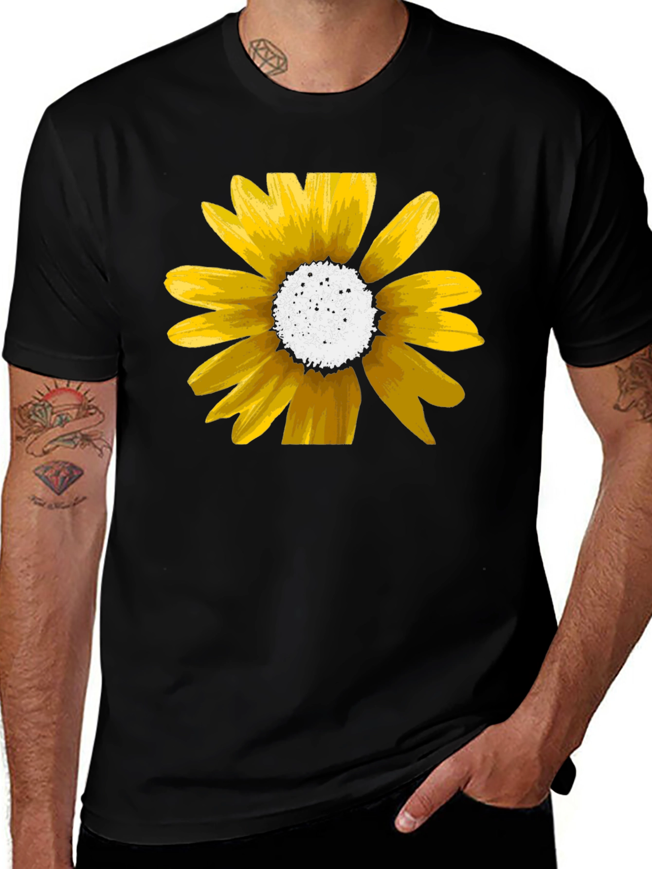 Sunflower Graphic Tee - Black Cotton Casual Shirt