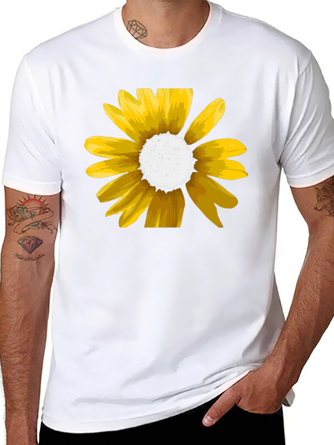 Sunflower Graphic Tee - Black Cotton Casual Shirt