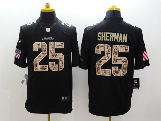 Men's Seattle Seahawks Richard Sherman #25 Black Game Player Jerseys