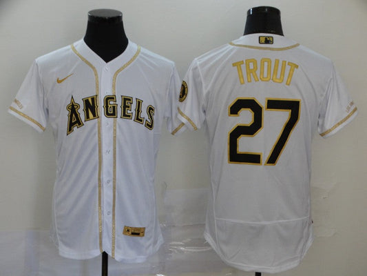 Men's Los Angeles Angels Mike Trout #27 White Sewn Baseball Jerseys