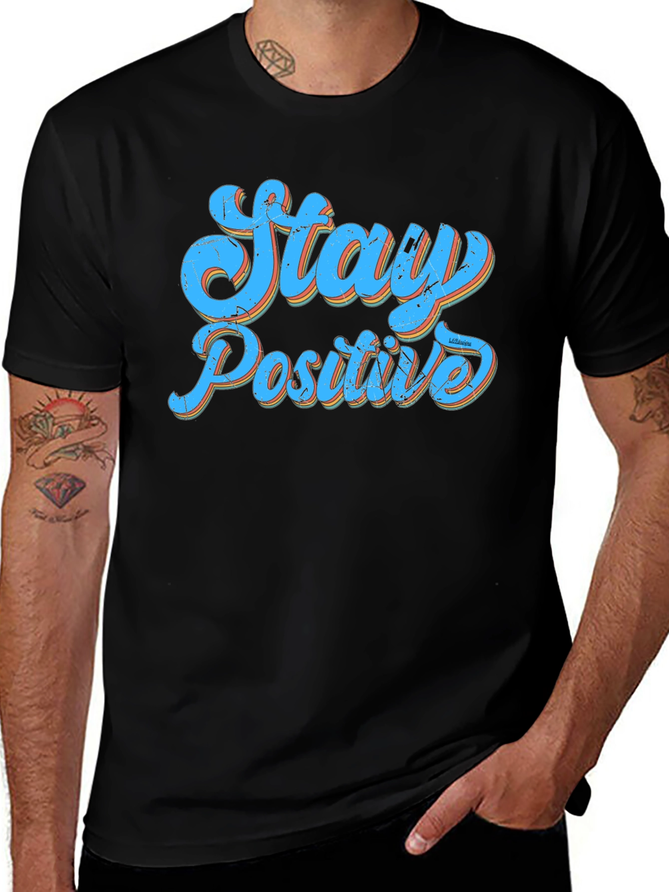 Stay Positive Graphic Print Black T-Shirt