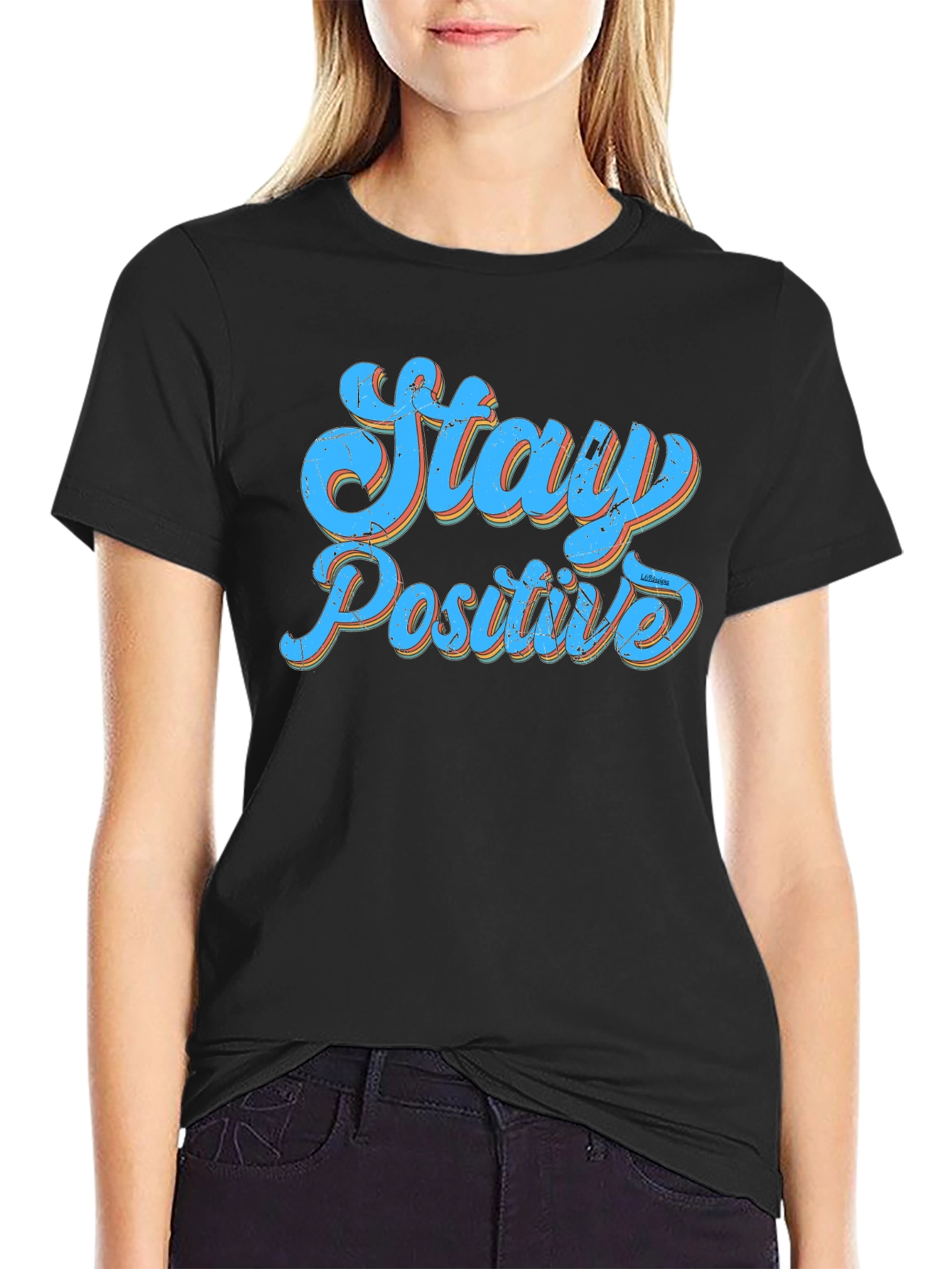 Stay Positive Graphic Print Black T-Shirt