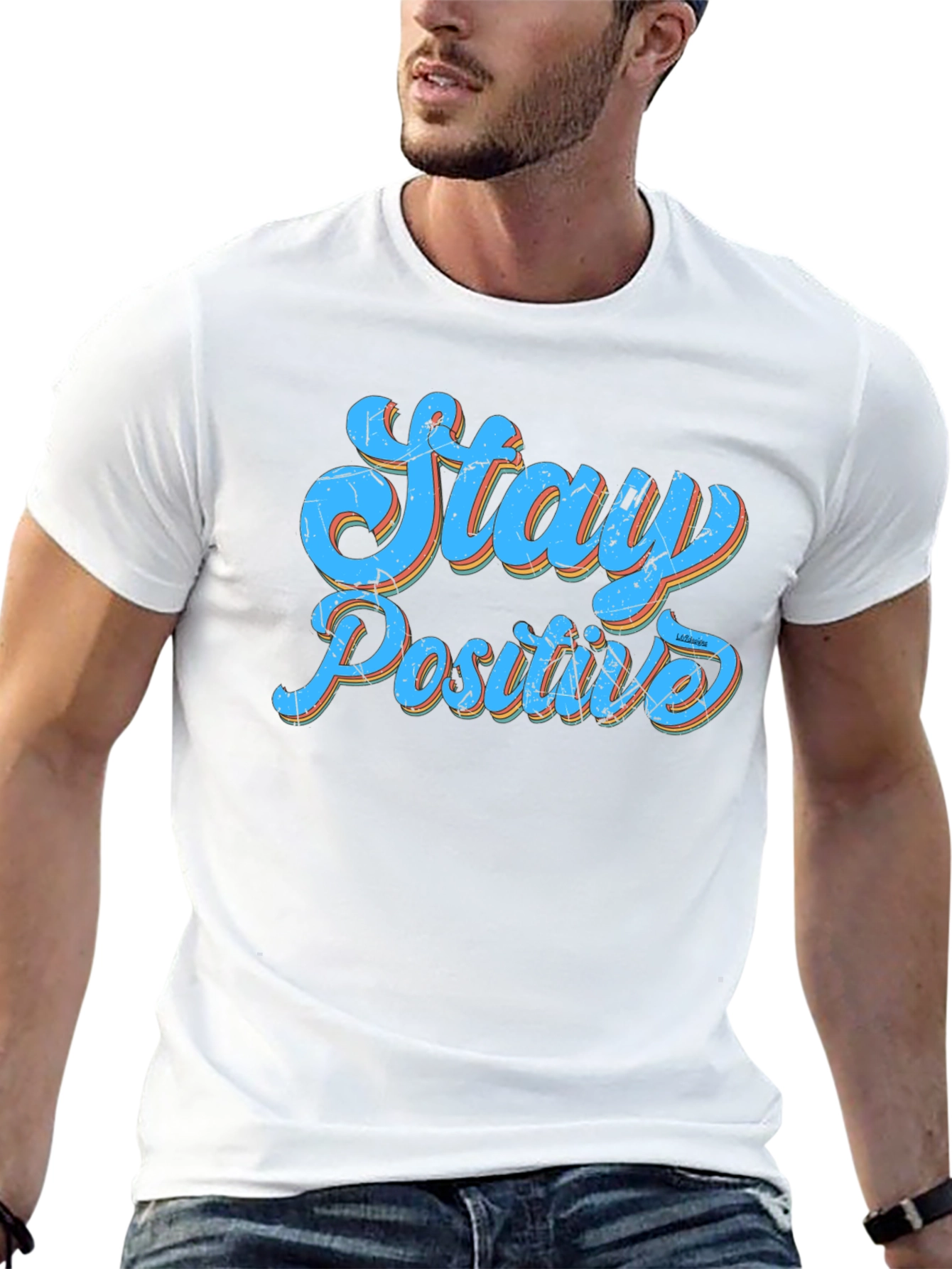 Stay Positive Graphic Print Black T-Shirt