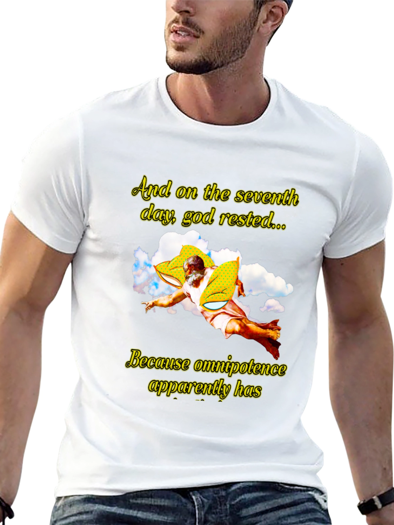 Humorous God Rested Graphic T-Shirt - Black