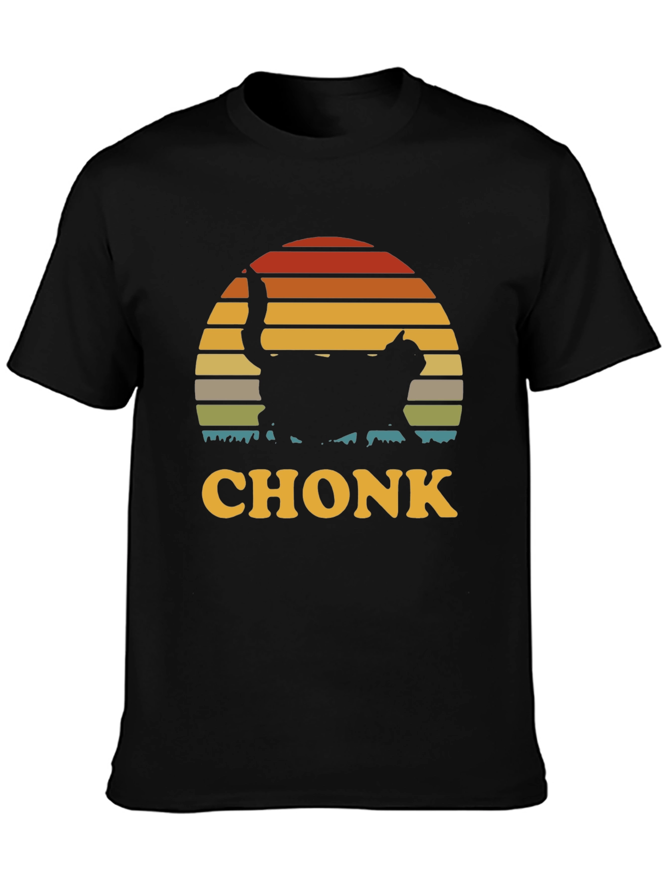 Chonk Cat T-Shirt - Retro Sunset Design