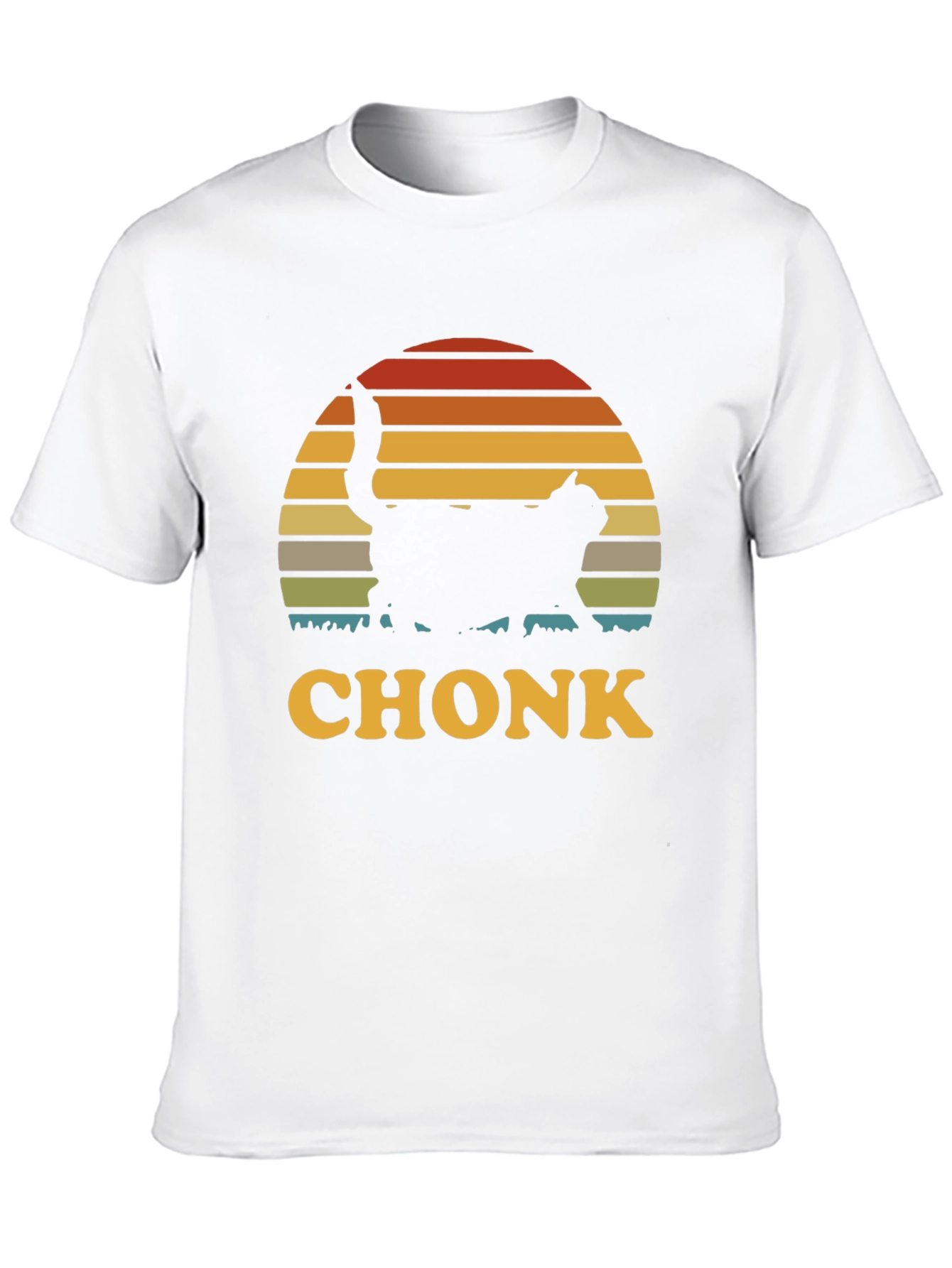 Chonk Cat T-Shirt - Retro Sunset Design