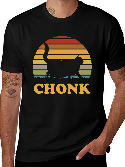 Chonk Cat T-Shirt - Retro Sunset Design