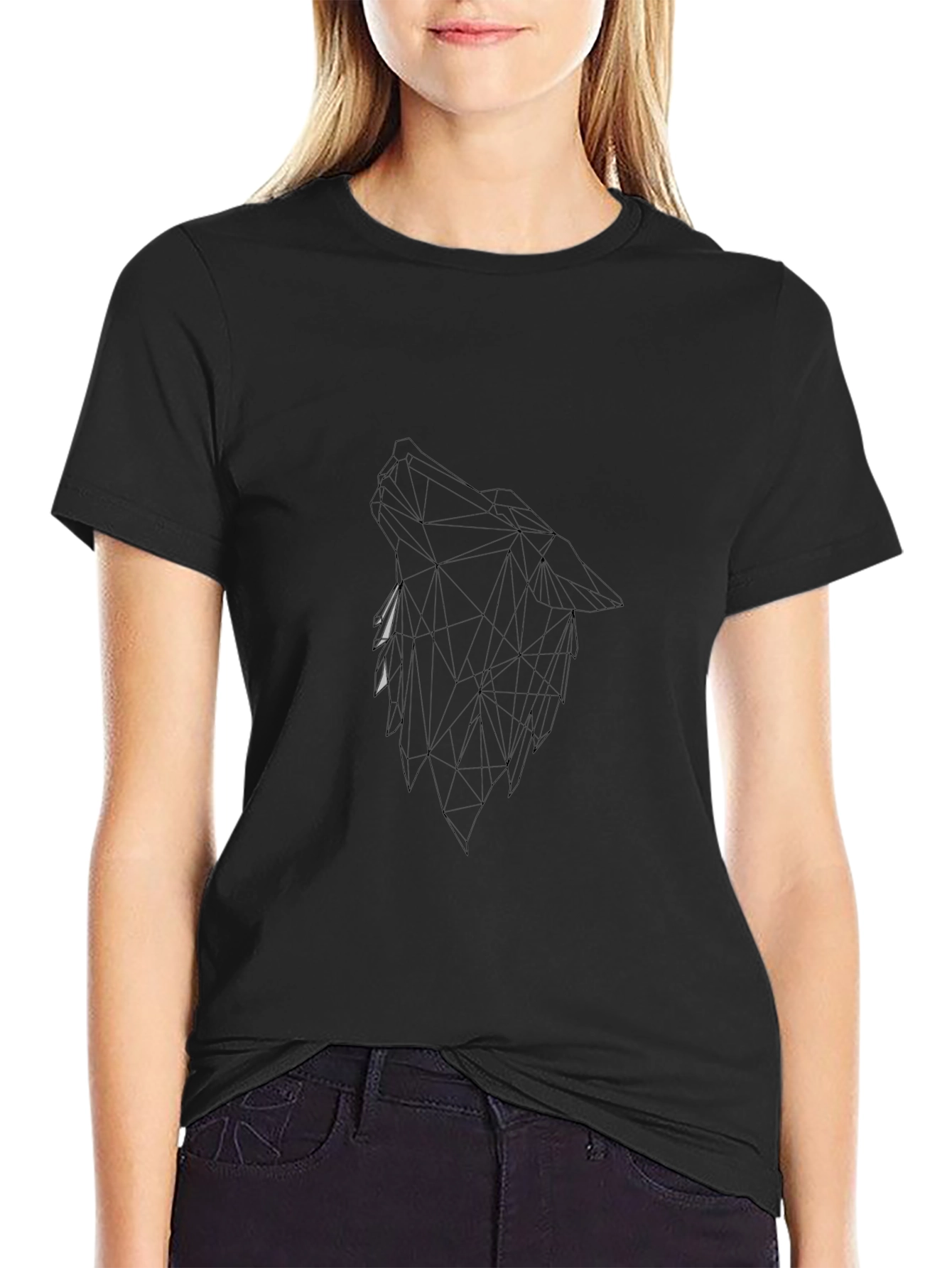 Geometric Wolf Graphic Black T-Shirt