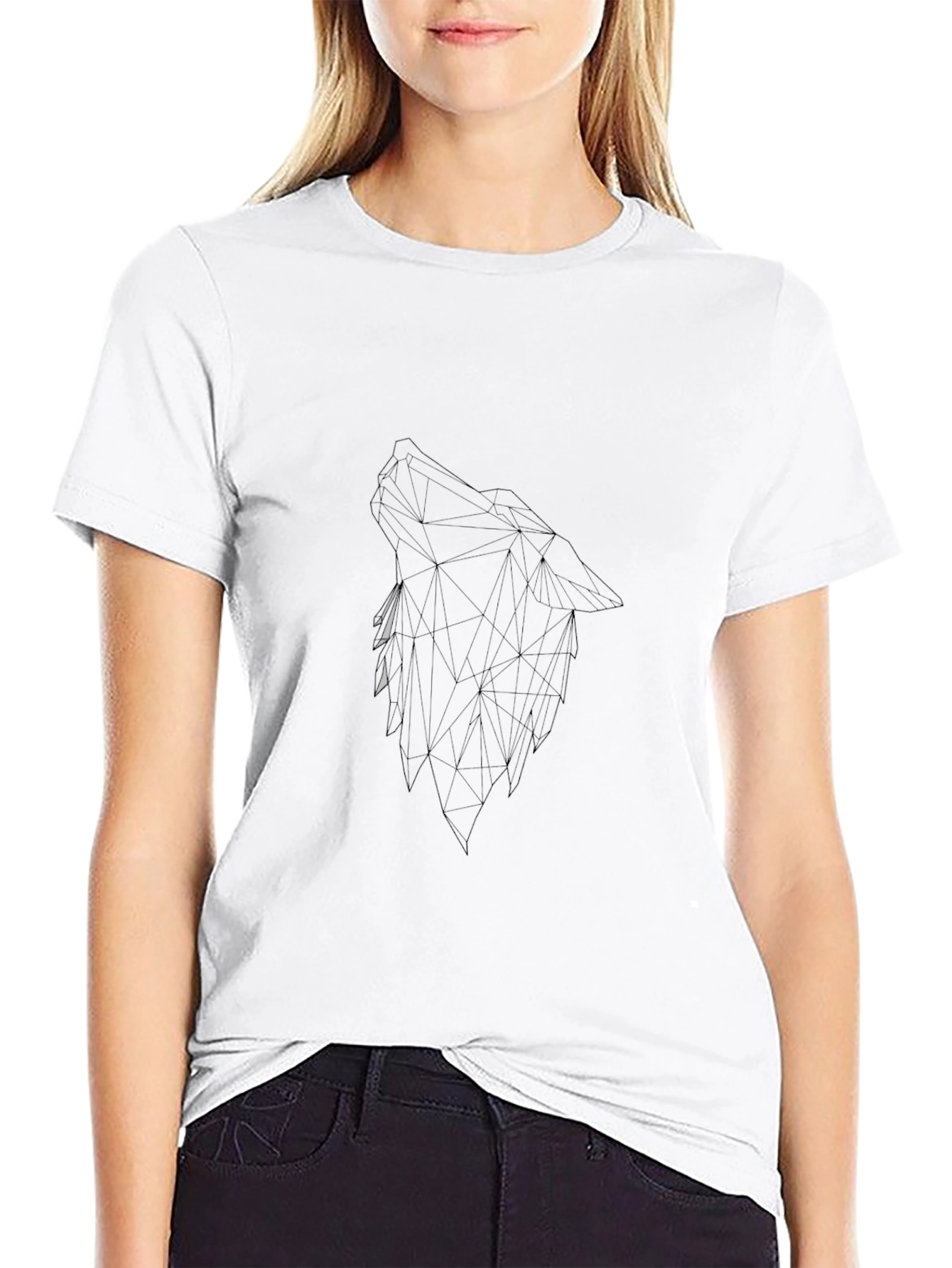 Geometric Wolf Graphic Black T-Shirt