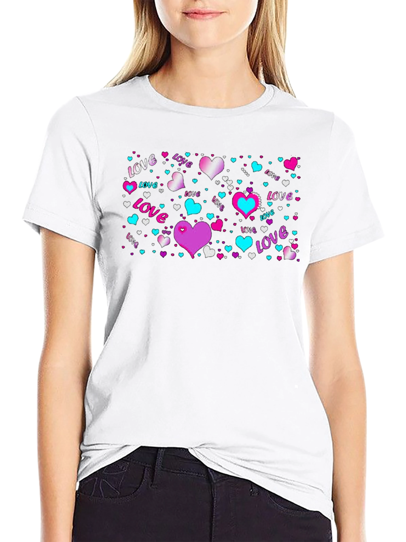 Love Hearts Graphic Black T-Shirt
