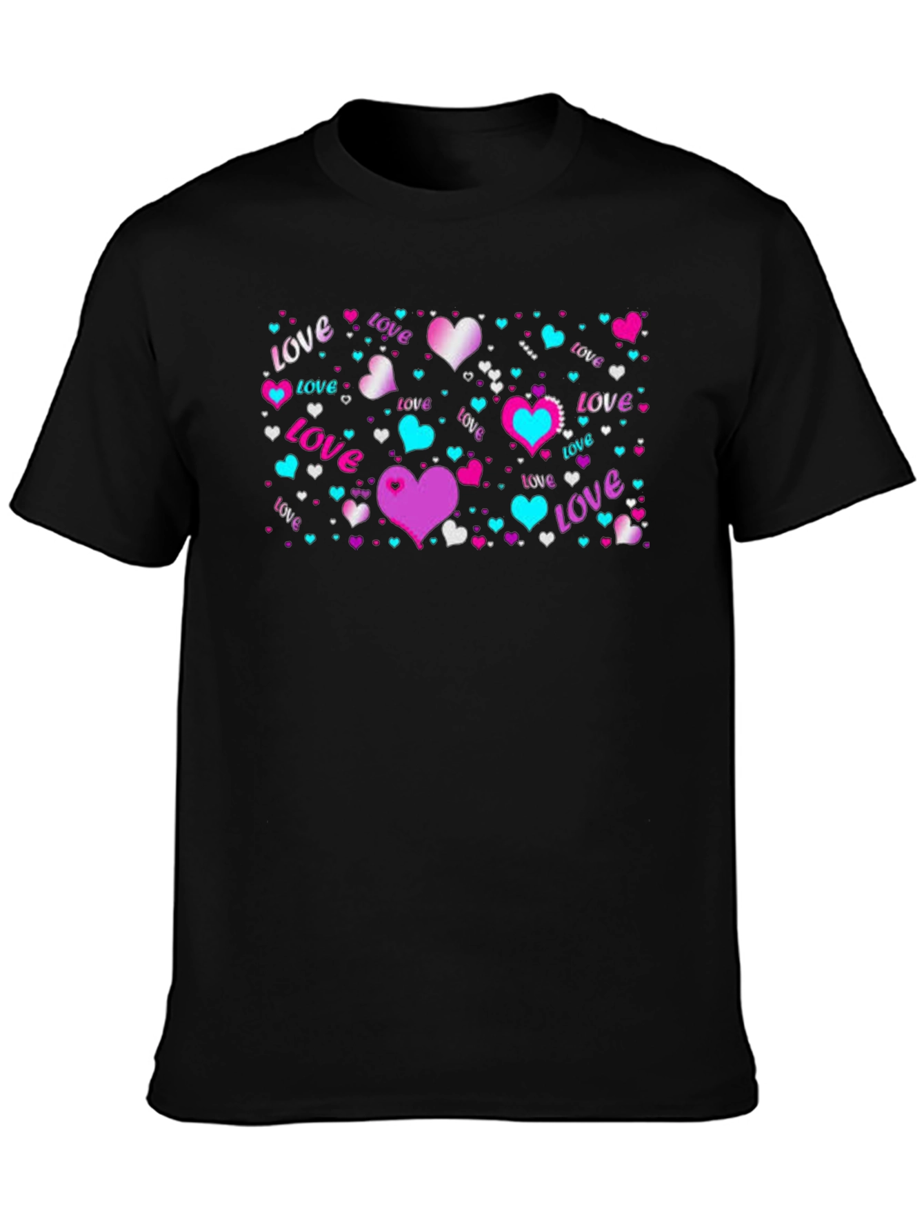 Love Hearts Graphic Black T-Shirt