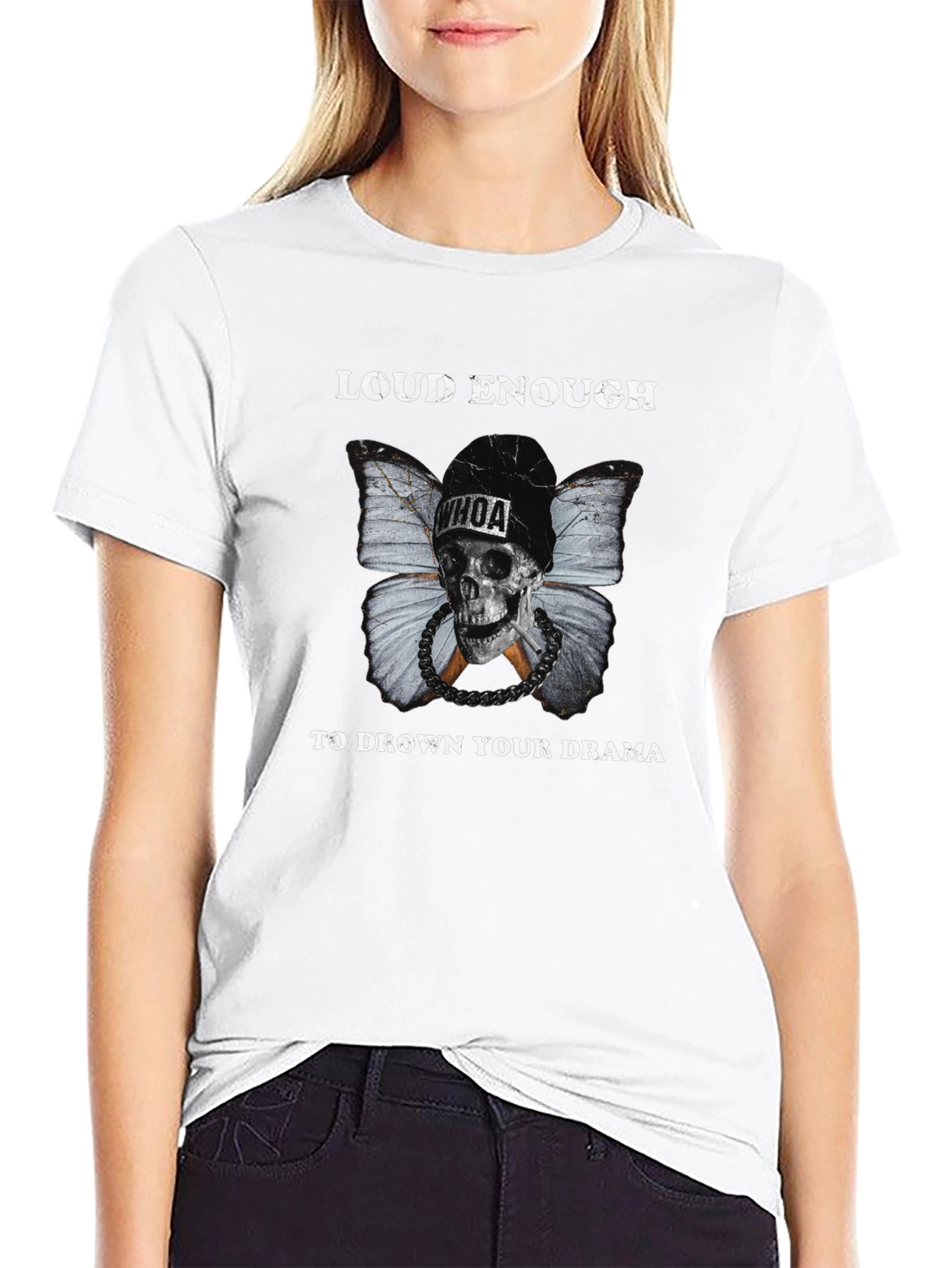 Loud Enough Skull Butterfly Graphic T-Shirt