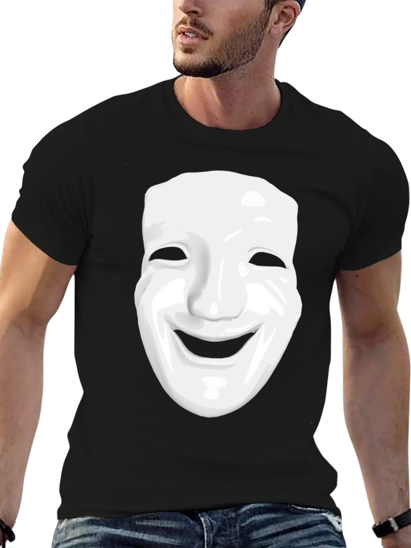 Smiling Mask Graphic Tee - Modern Casual Style