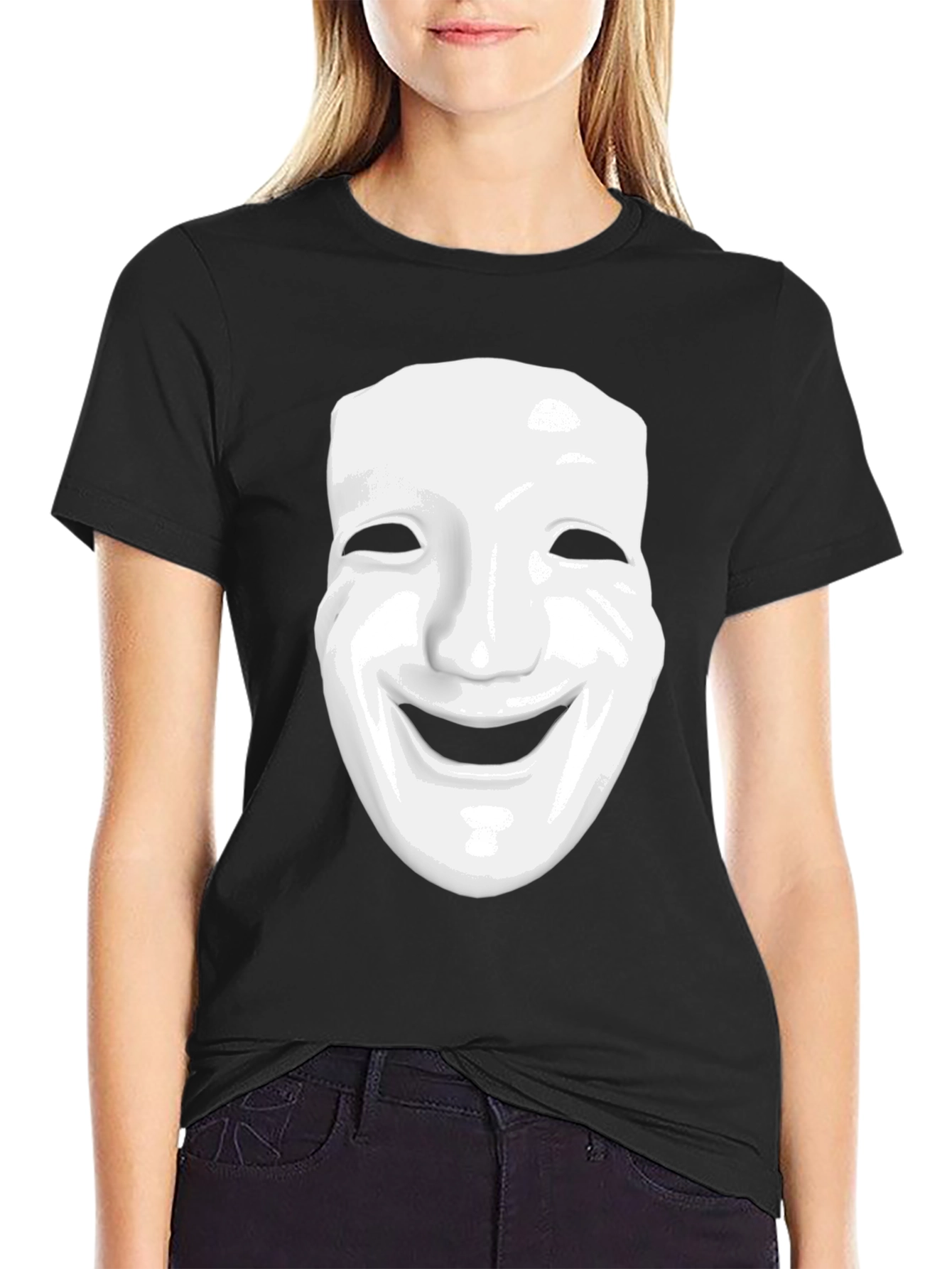 Smiling Mask Graphic Tee - Modern Casual Style