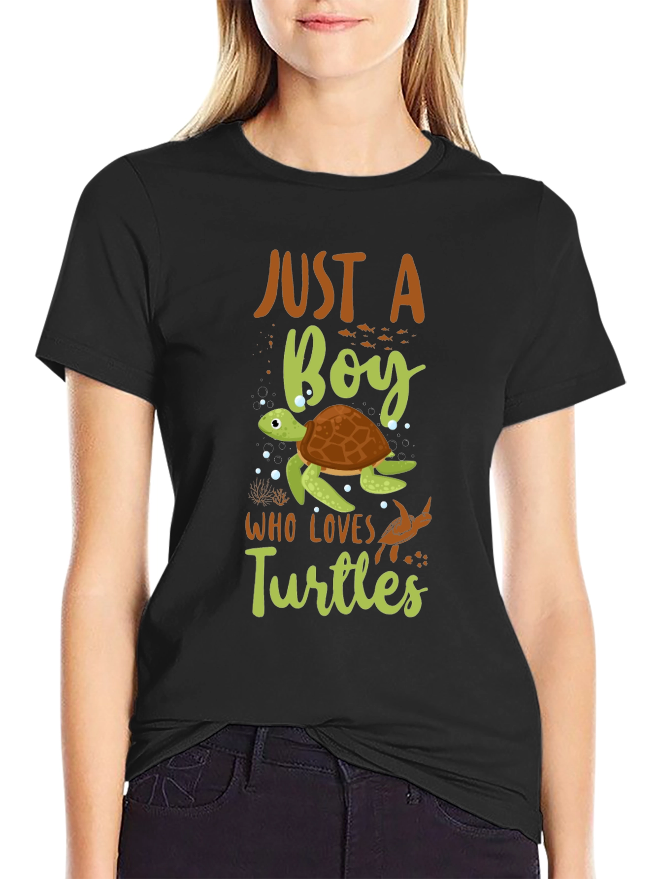 Just A Boy Who Loves Turtles Black T-Shirt