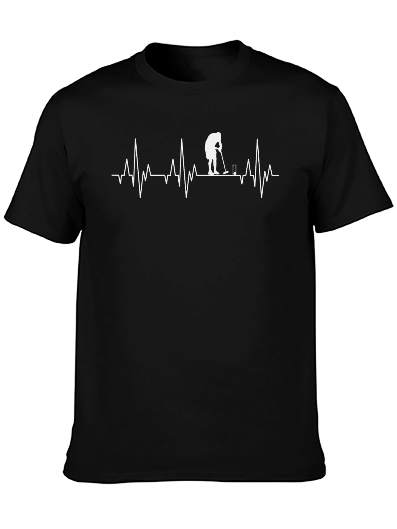 Golfer Heartbeat T-Shirt - Black Cotton Tee