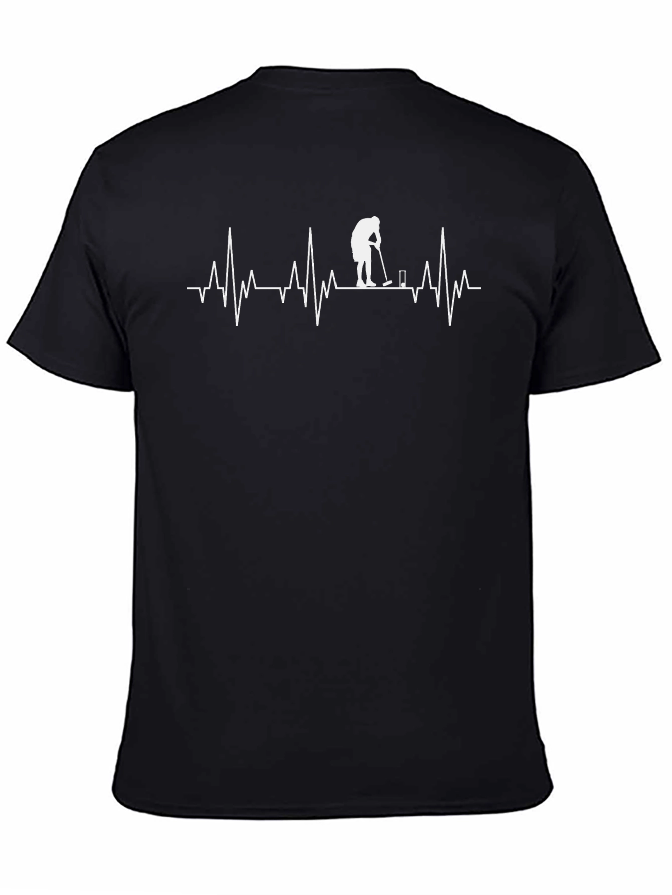 Golfer Heartbeat T-Shirt - Black Cotton Tee