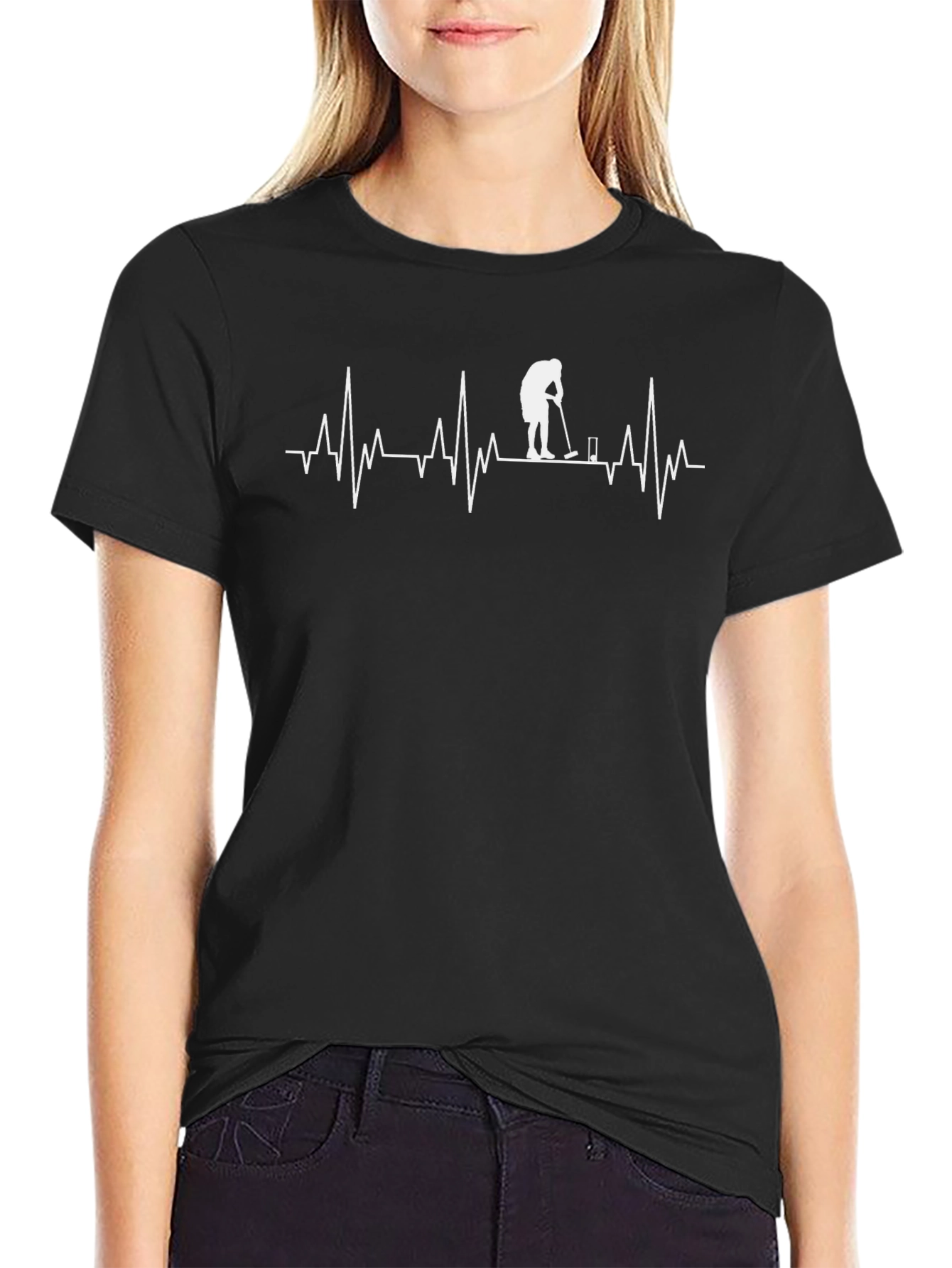 Golfer Heartbeat T-Shirt - Black Cotton Tee