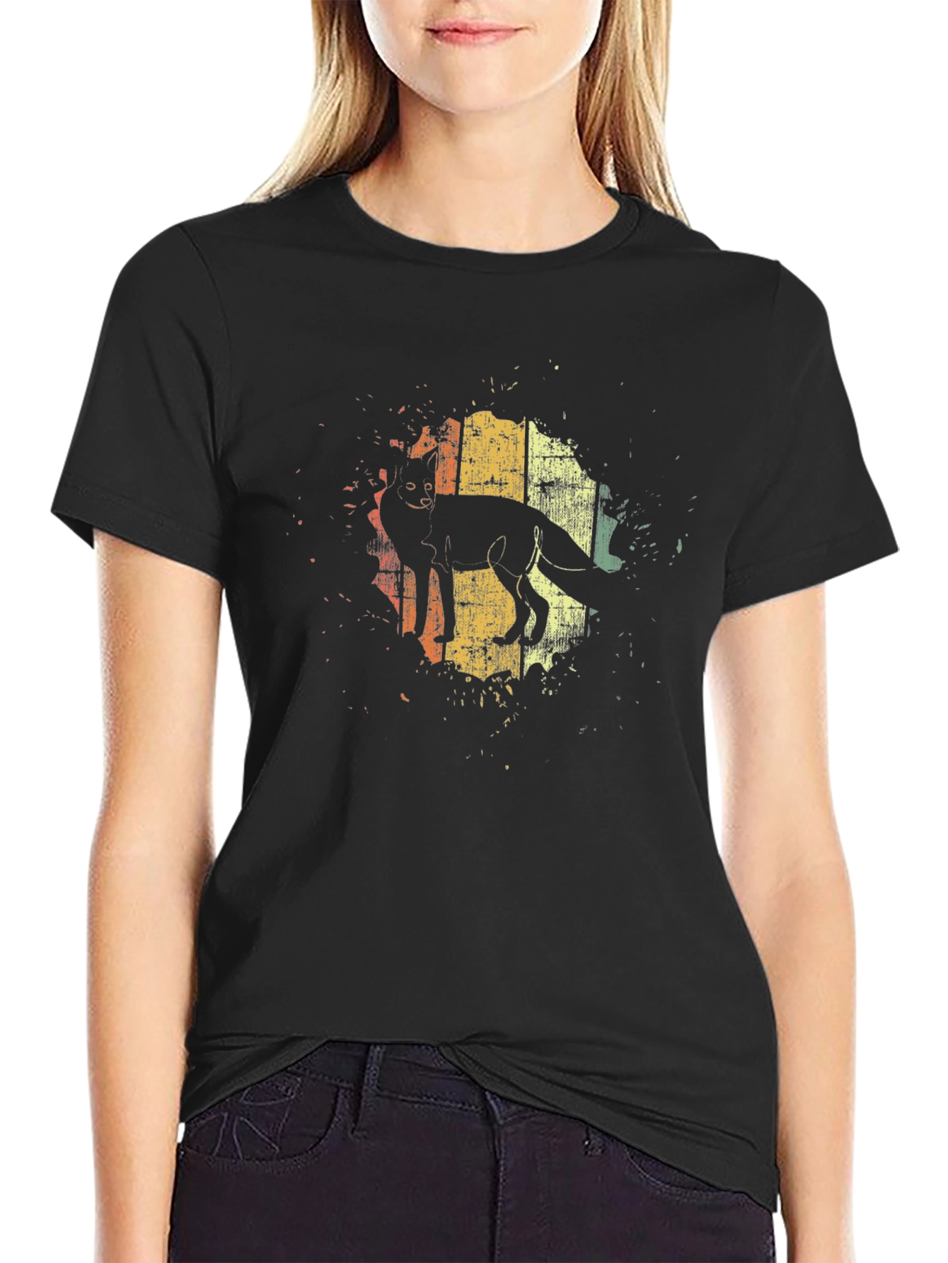 Fox Silhouette Graphic Tee - Retro Design