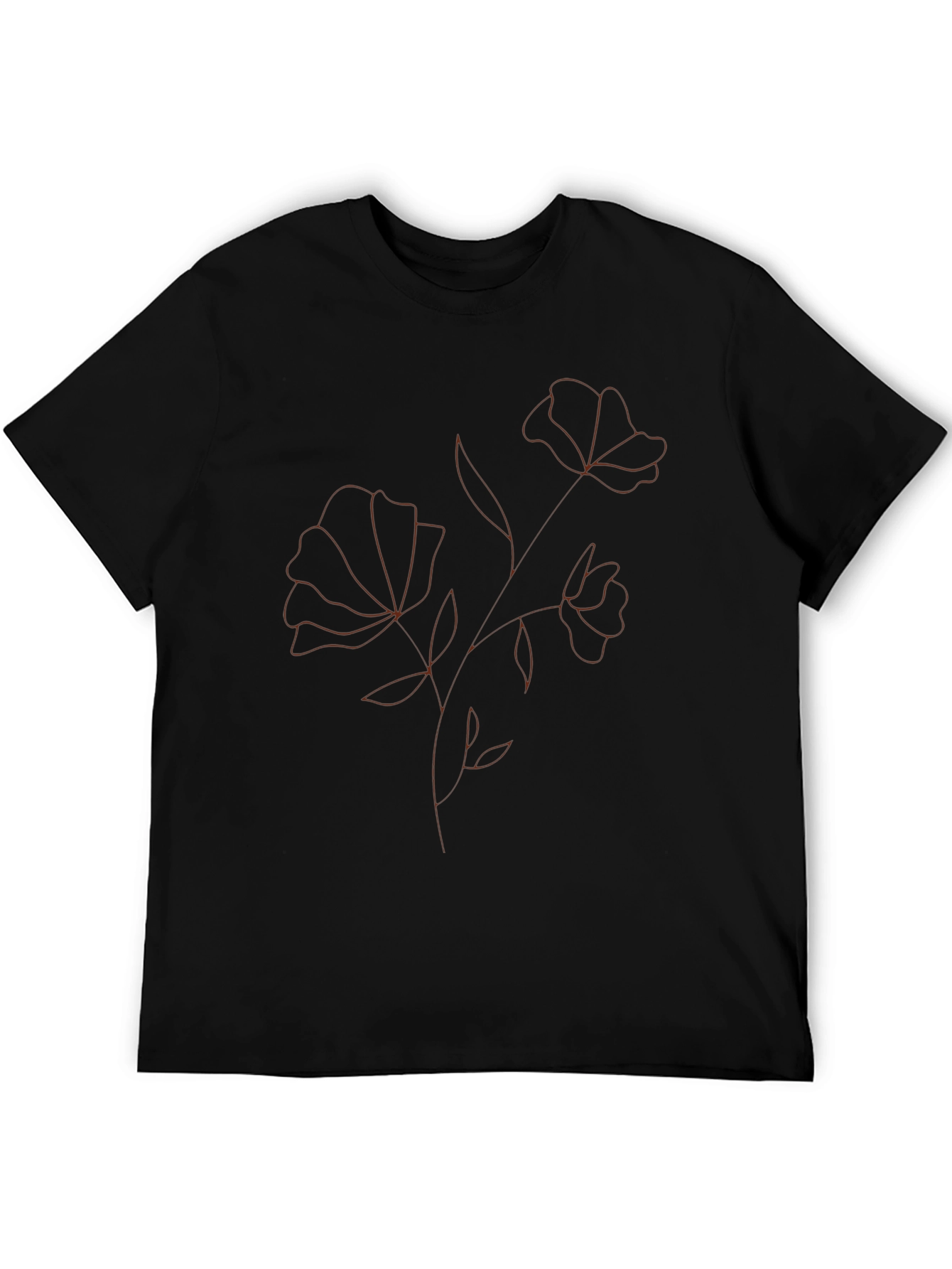 Minimalist Floral Outline Black T-Shirt