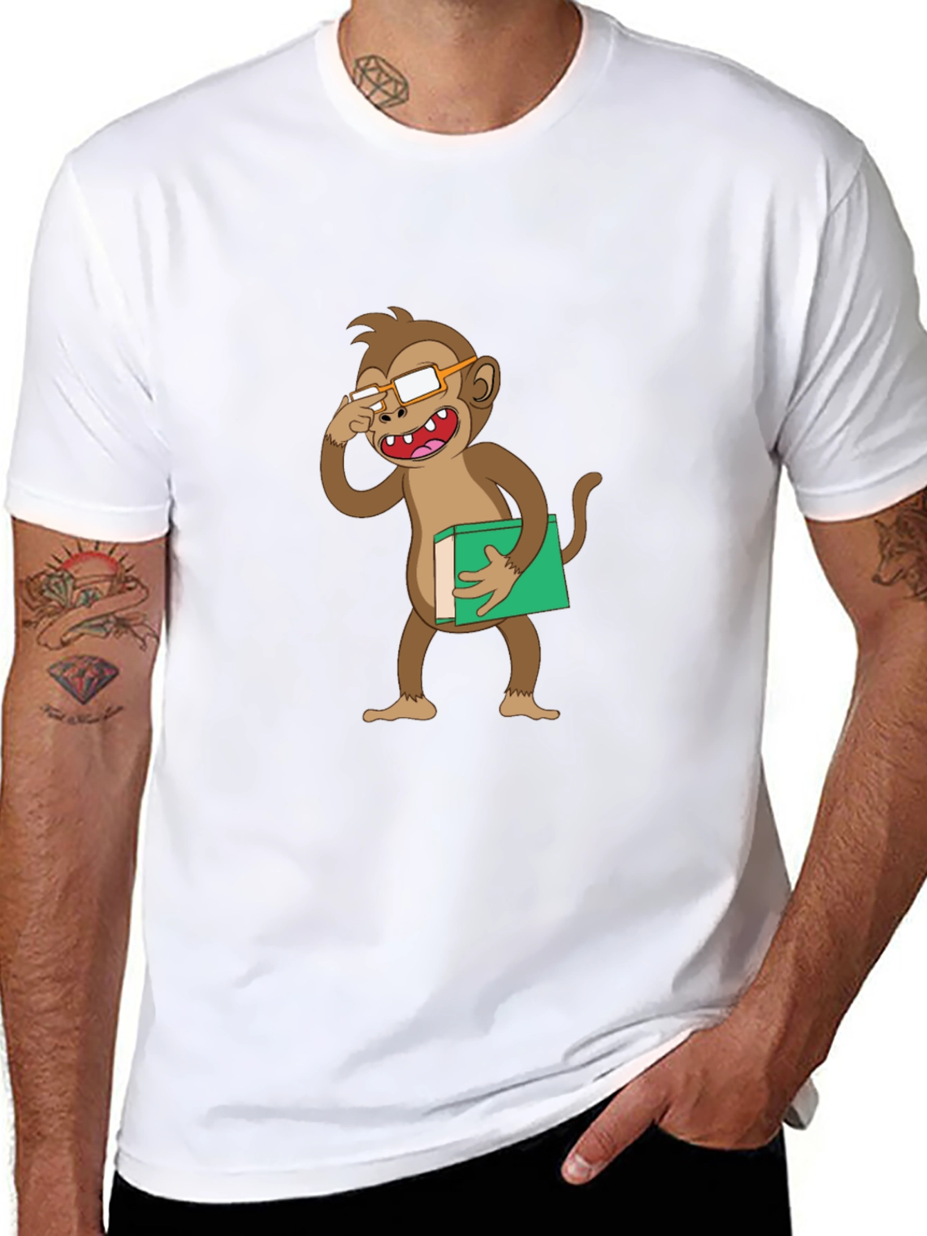 Funny Monkey Reading Book Graphic Tee