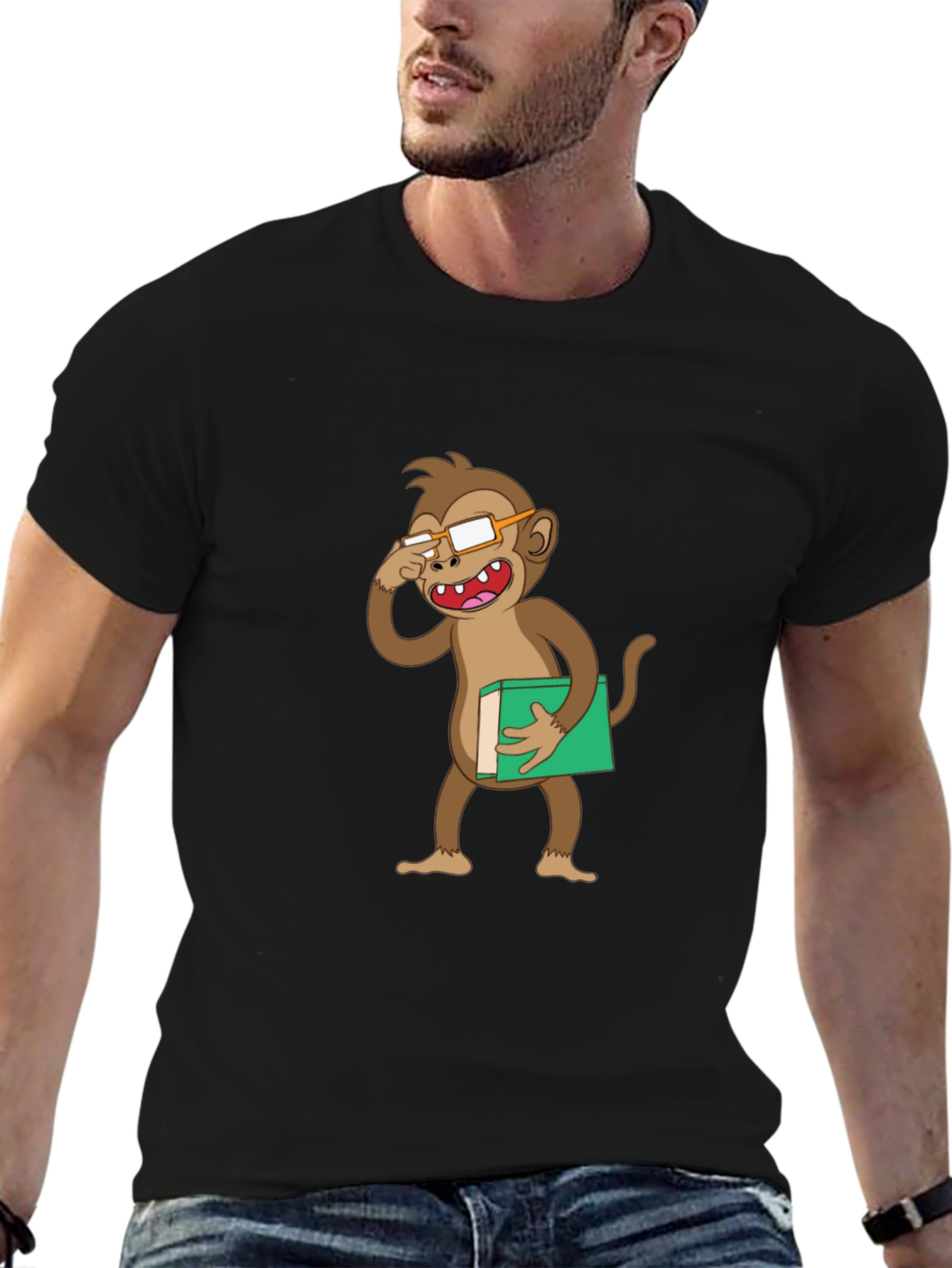 Funny Monkey Reading Book Graphic Tee