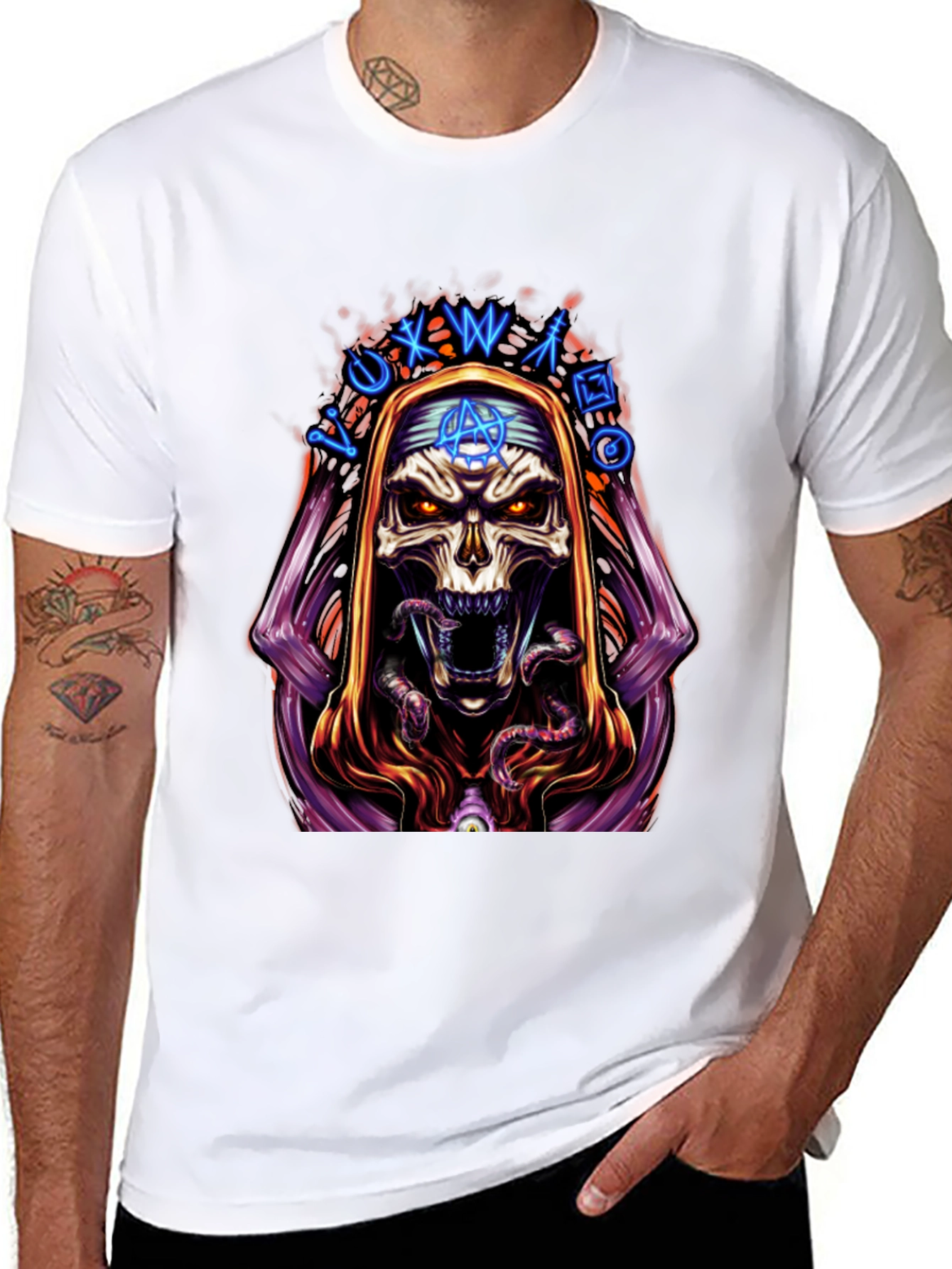 Skull Graphic Print Tee - Dark Occult Design