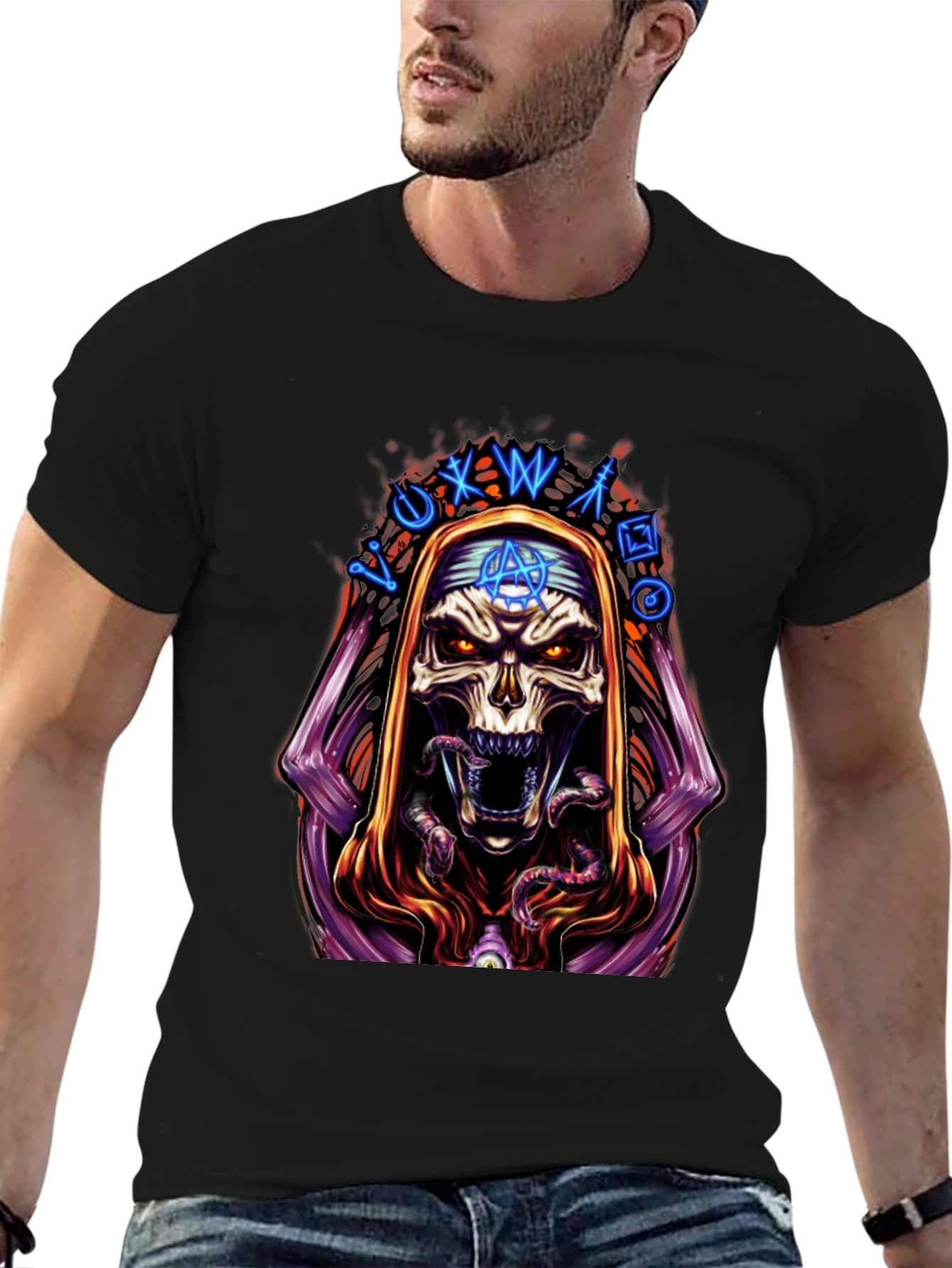 Skull Graphic Print Tee - Dark Occult Design