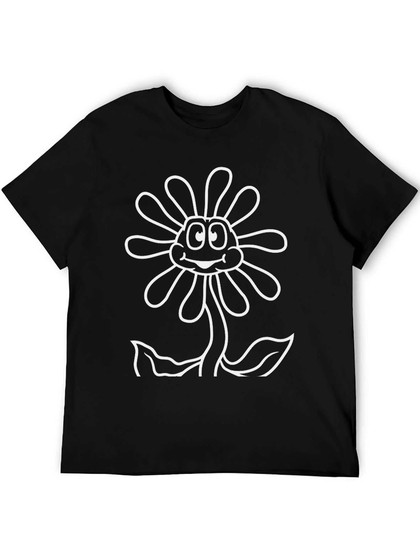Happy Flower Graphic Tee - Black Casual Shirt