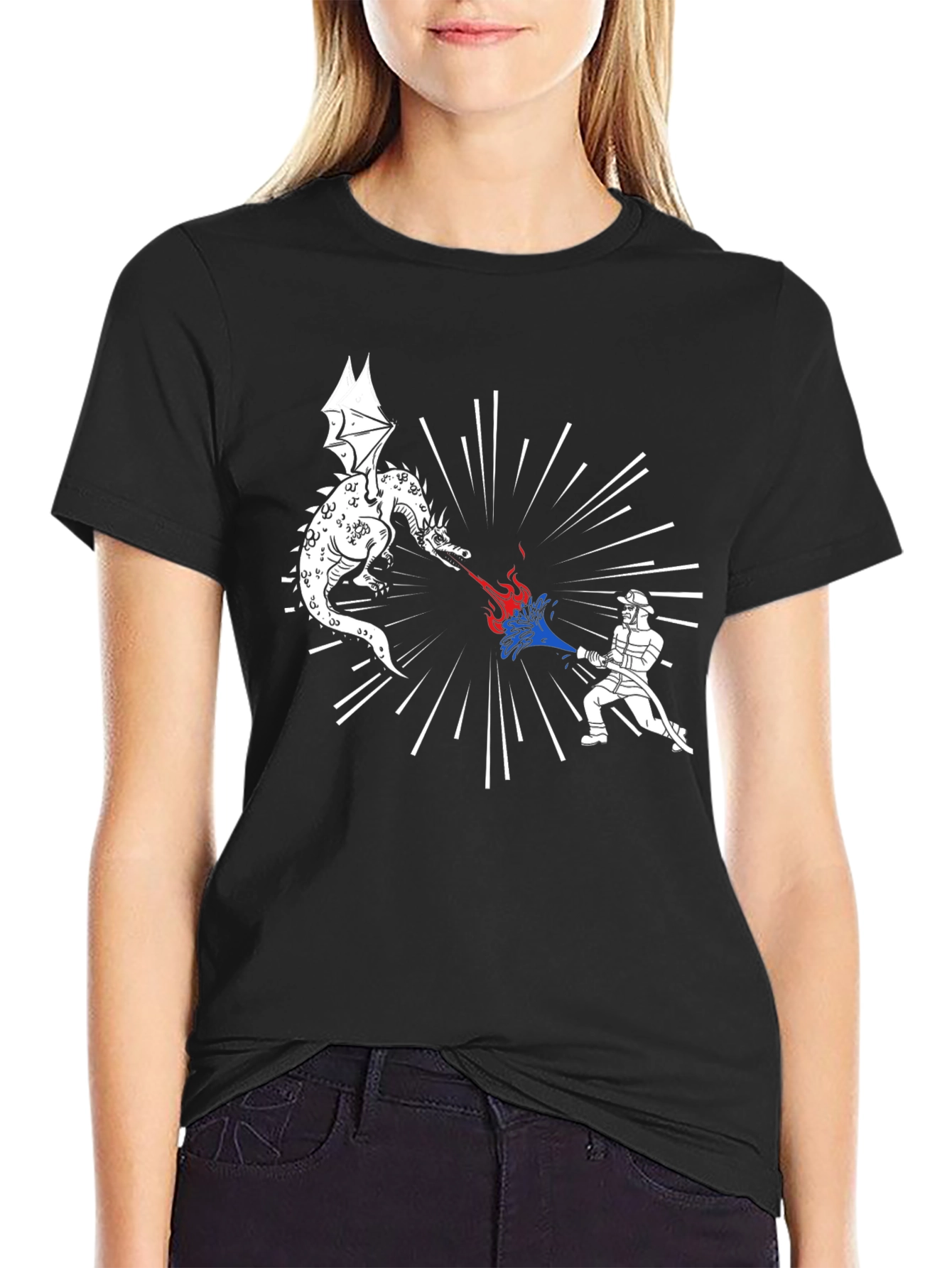 Dragon vs Firefighter Graphic Tee - Black