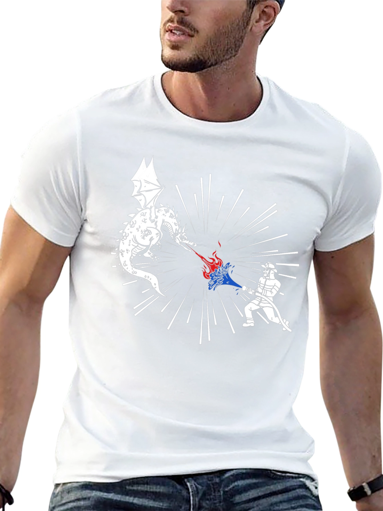 Dragon vs Firefighter Graphic Tee - Black