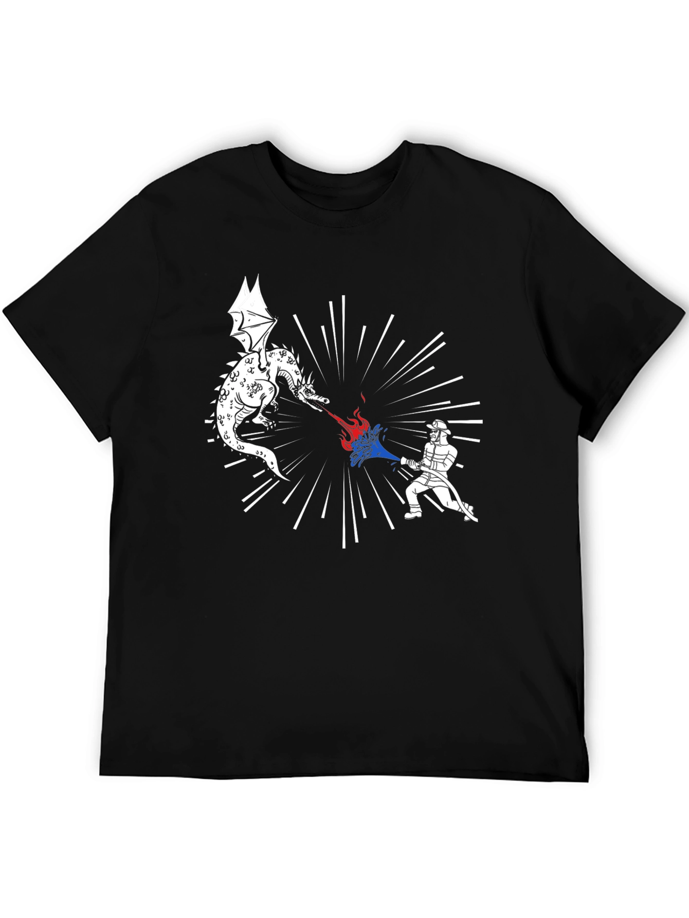 Dragon vs Firefighter Graphic Tee - Black