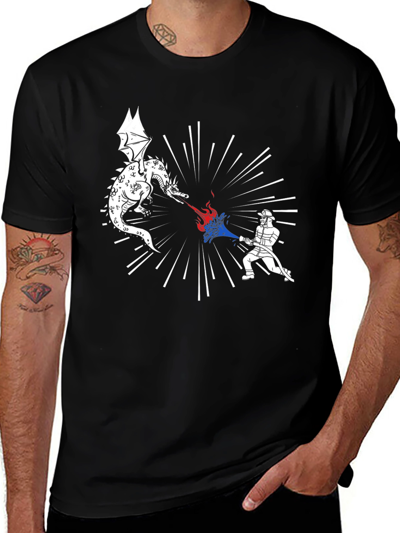 Dragon vs Firefighter Graphic Tee - Black
