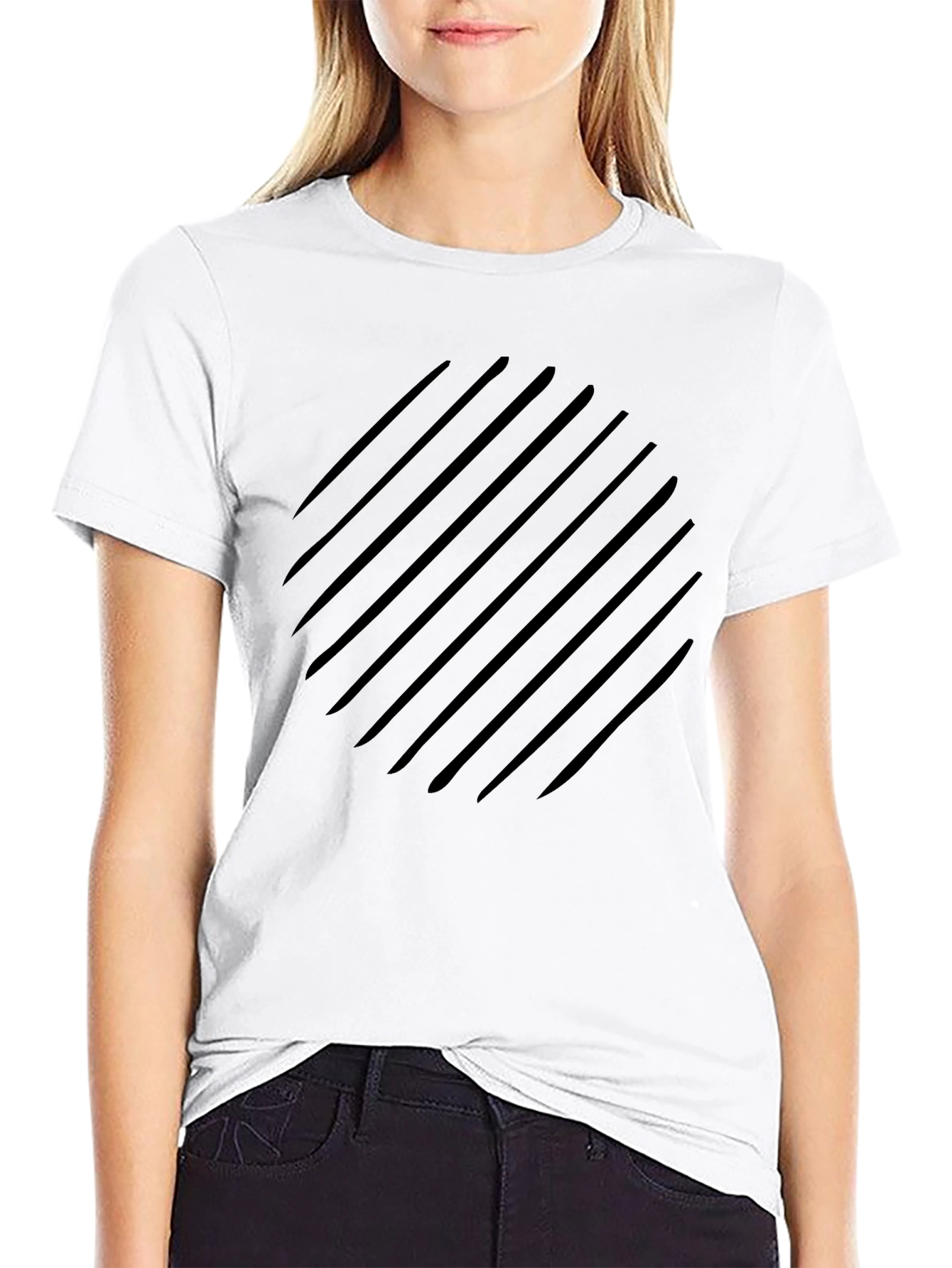 Modern Black Diagonal Stripe Graphic Tee