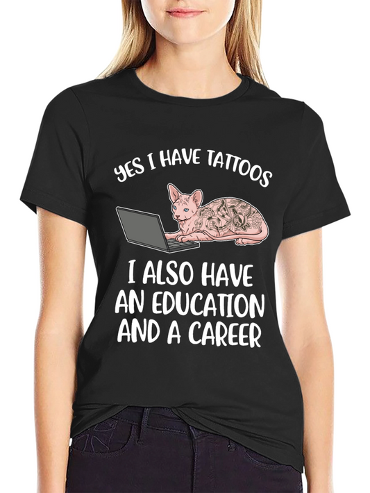 Tattooed Cat Laptop T-Shirt - Sarcastic & Unique!