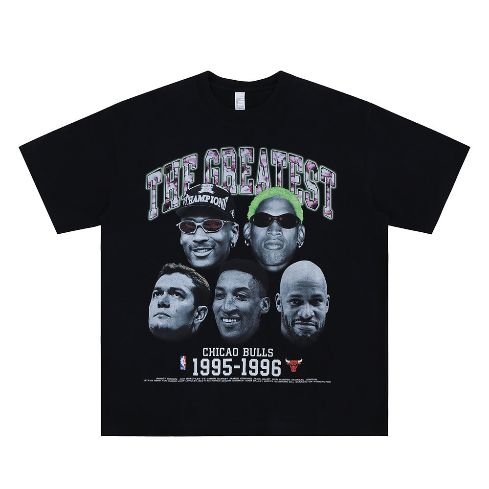 Short Sleeve Loose T-Shirt with Portrait and Letter Print