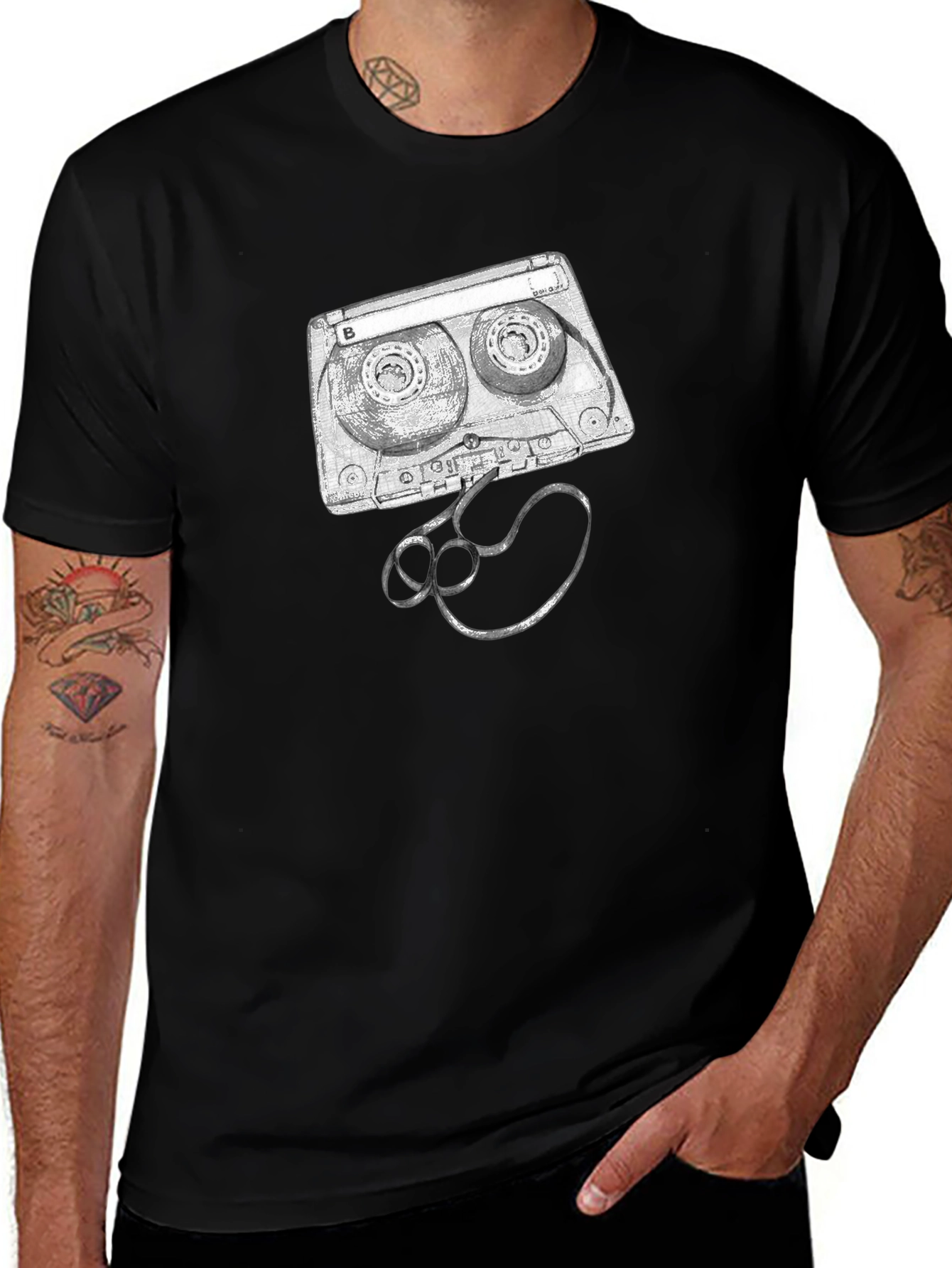 Retro Cassette Tape Graphic Tee - Black