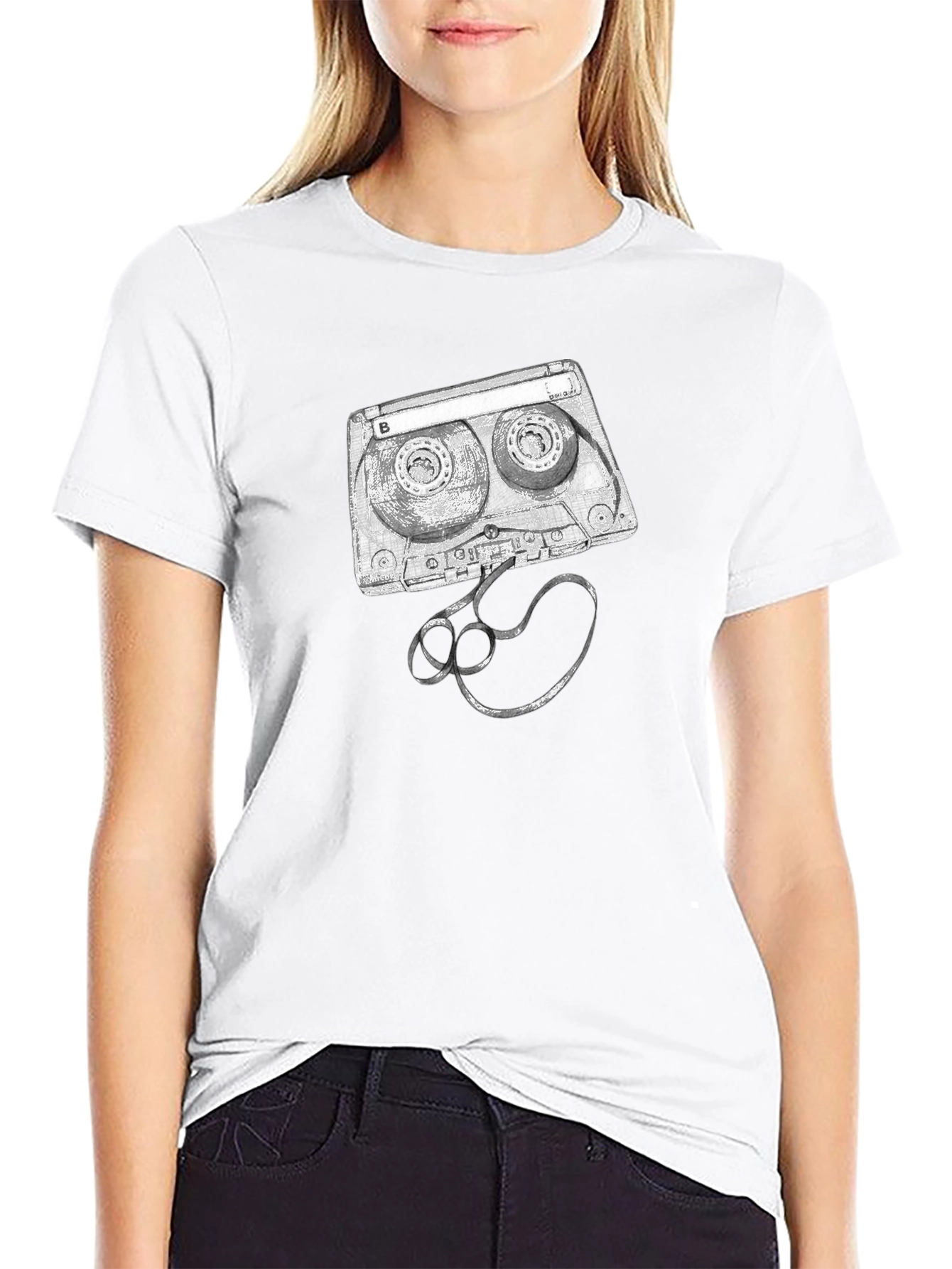 Retro Cassette Tape Graphic Tee - Black