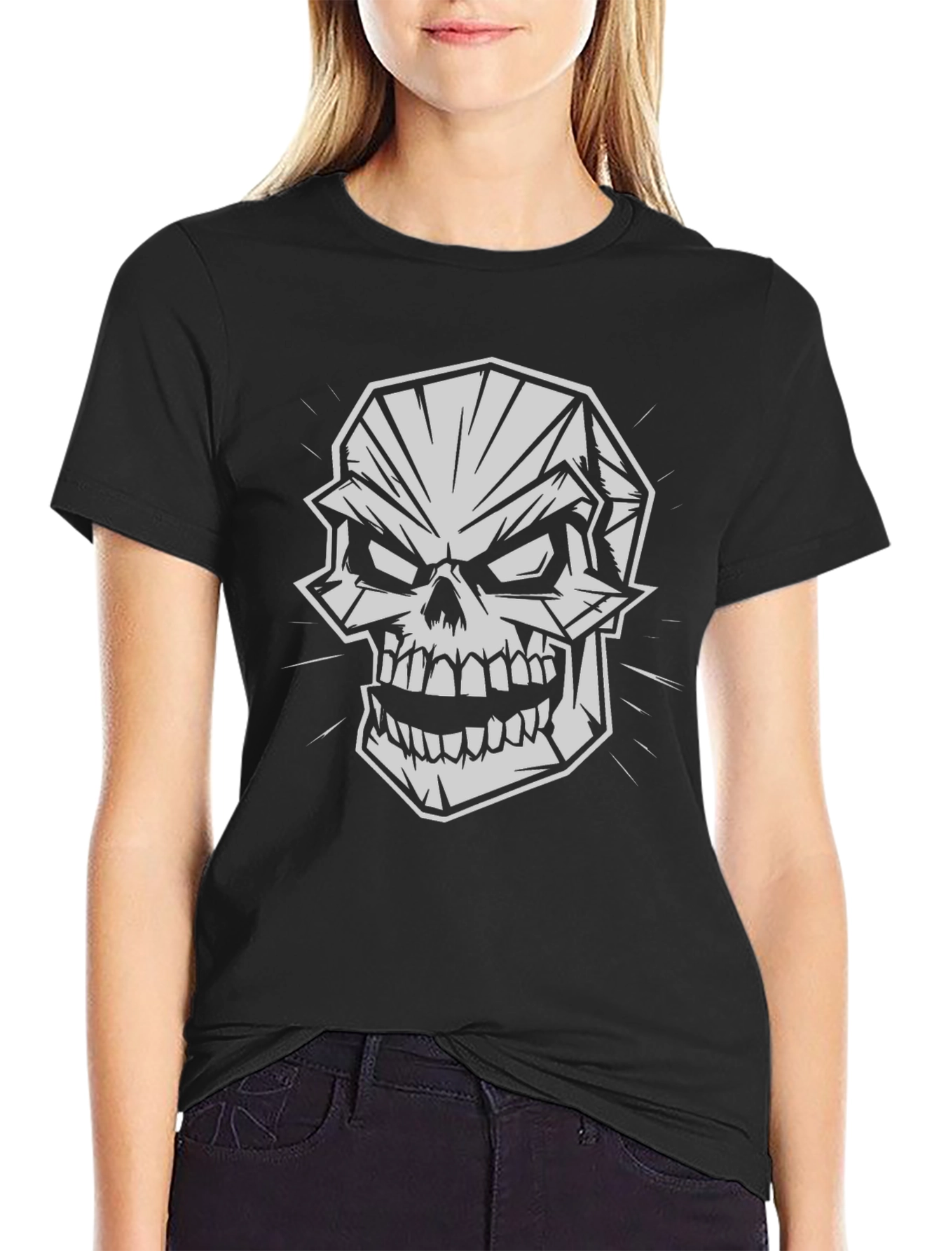 Geometric Skull Graphic Print Black T-Shirt