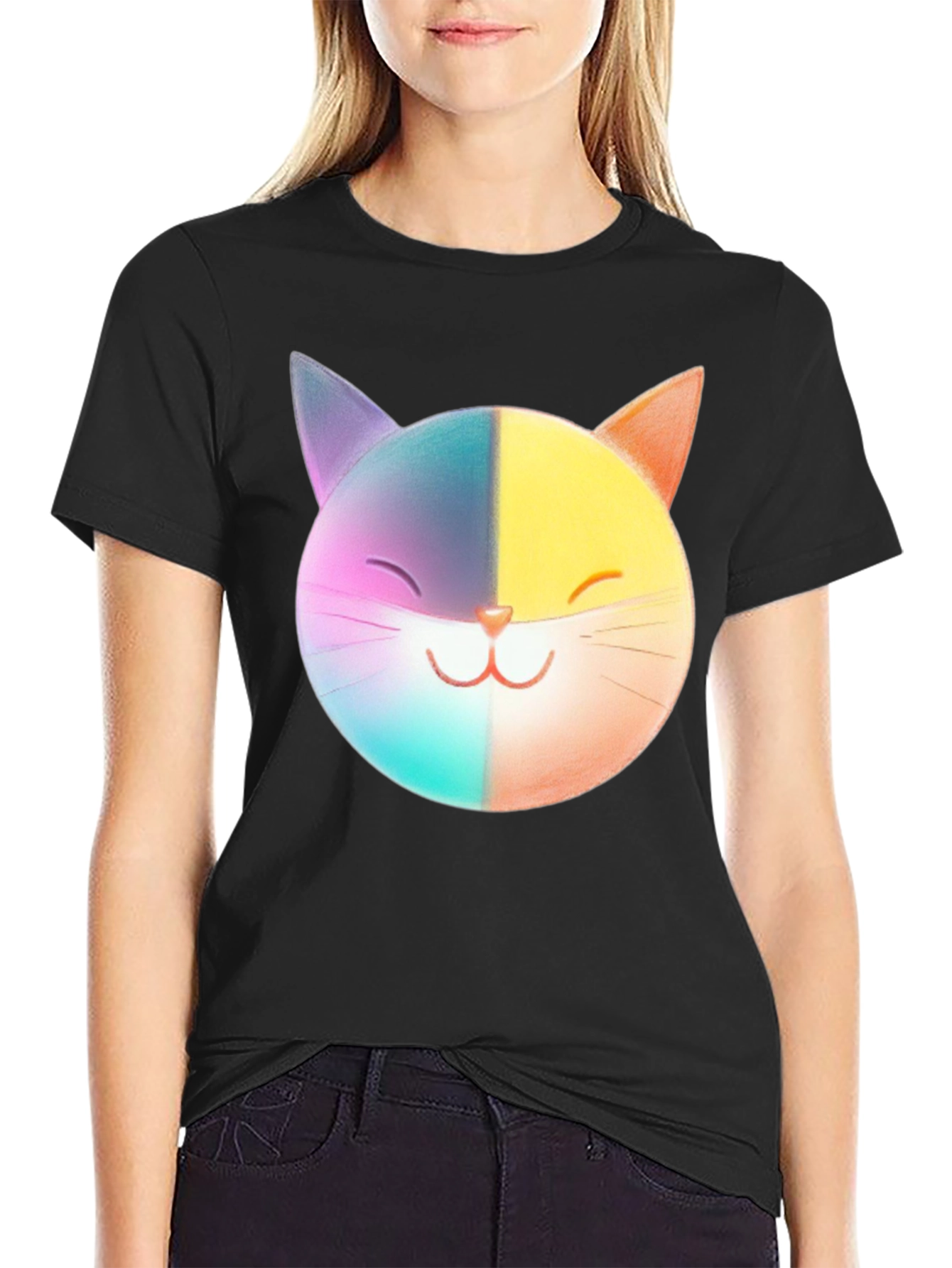 Rainbow Cat Graphic Tee - Soft Cotton Blend