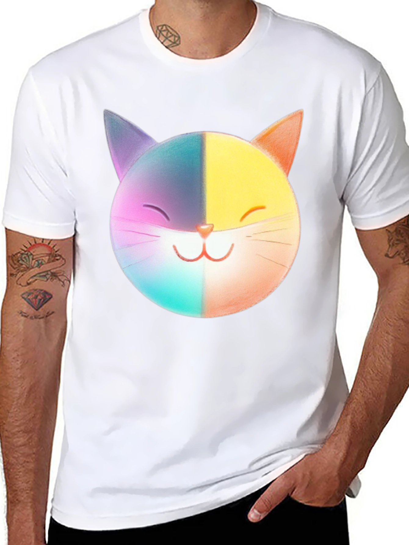 Rainbow Cat Graphic Tee - Soft Cotton Blend