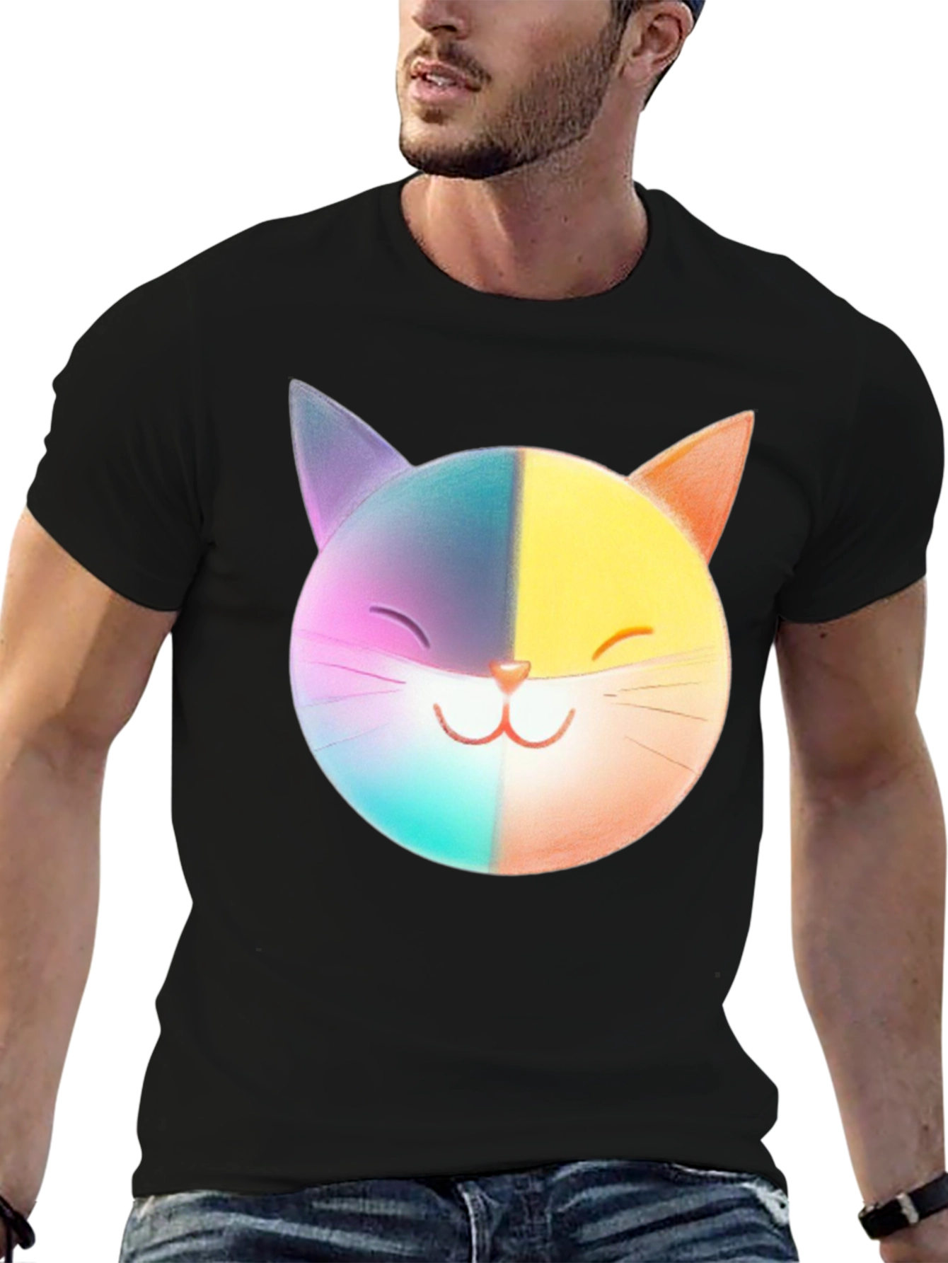 Rainbow Cat Graphic Tee - Soft Cotton Blend